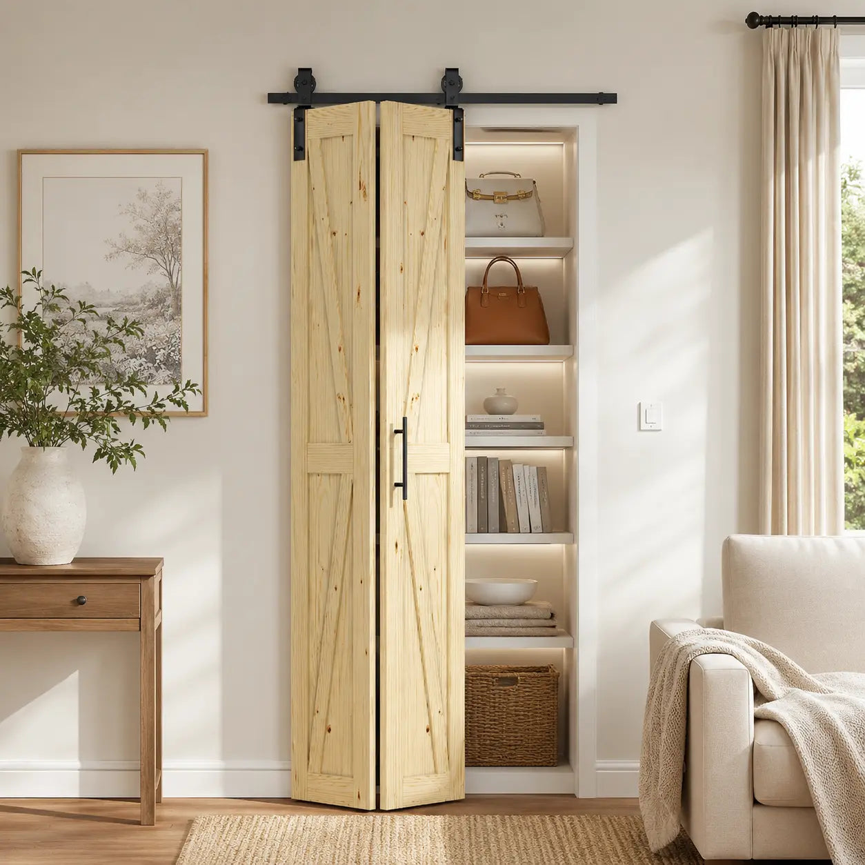 HAUSVITA  Solid Pine Bi-Fold Closet Door 
