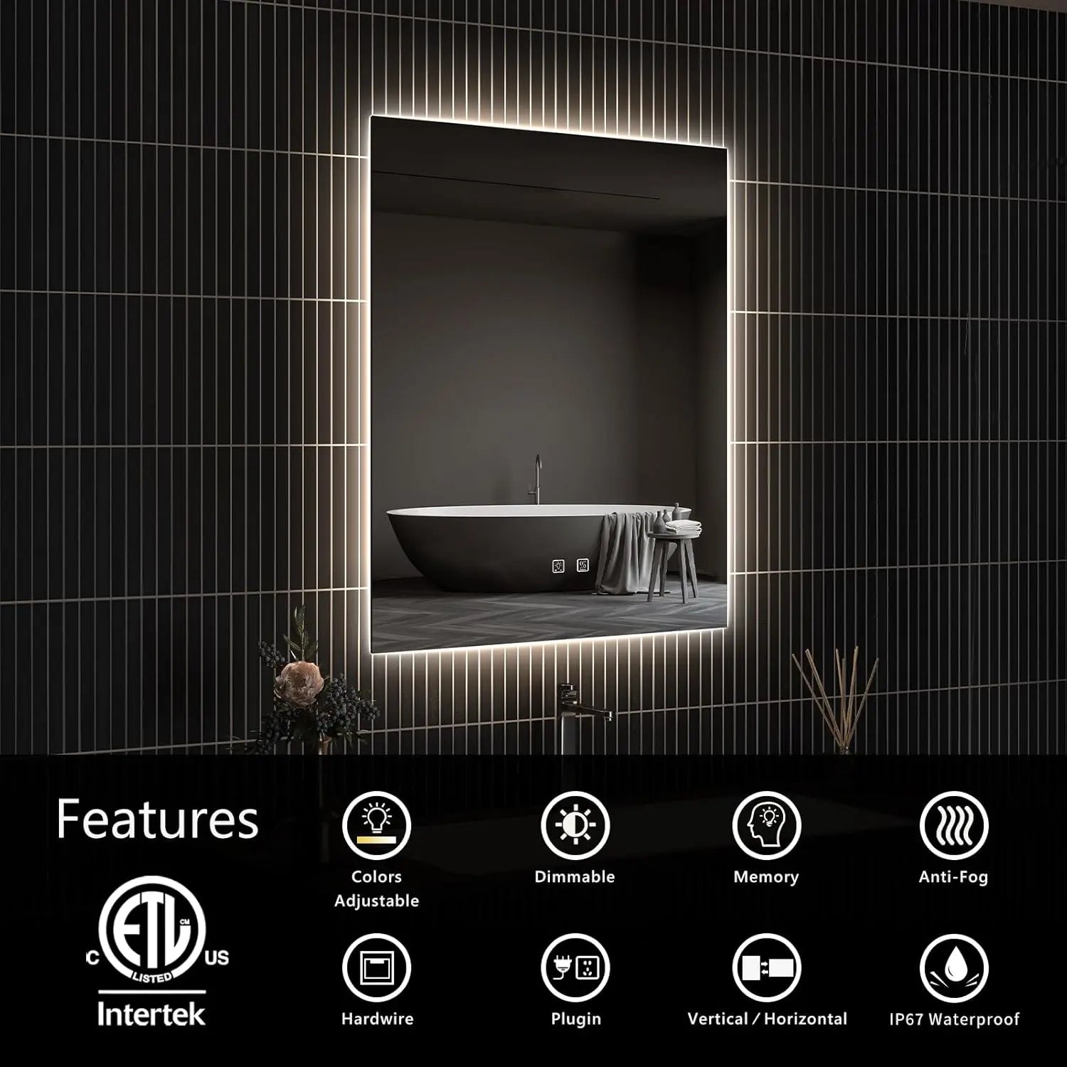 HAUSVITA  Standard Sleek Backlit LED Bathroom Mirror 