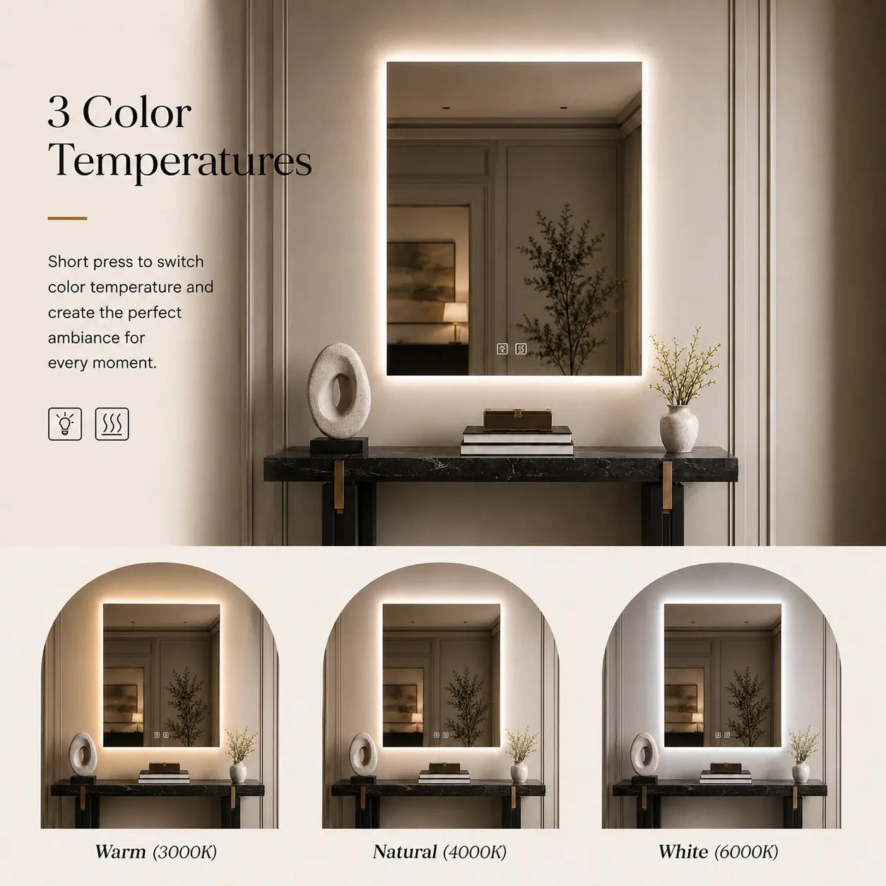 HAUSVITA  Standard Sleek Backlit LED Bathroom Mirror 