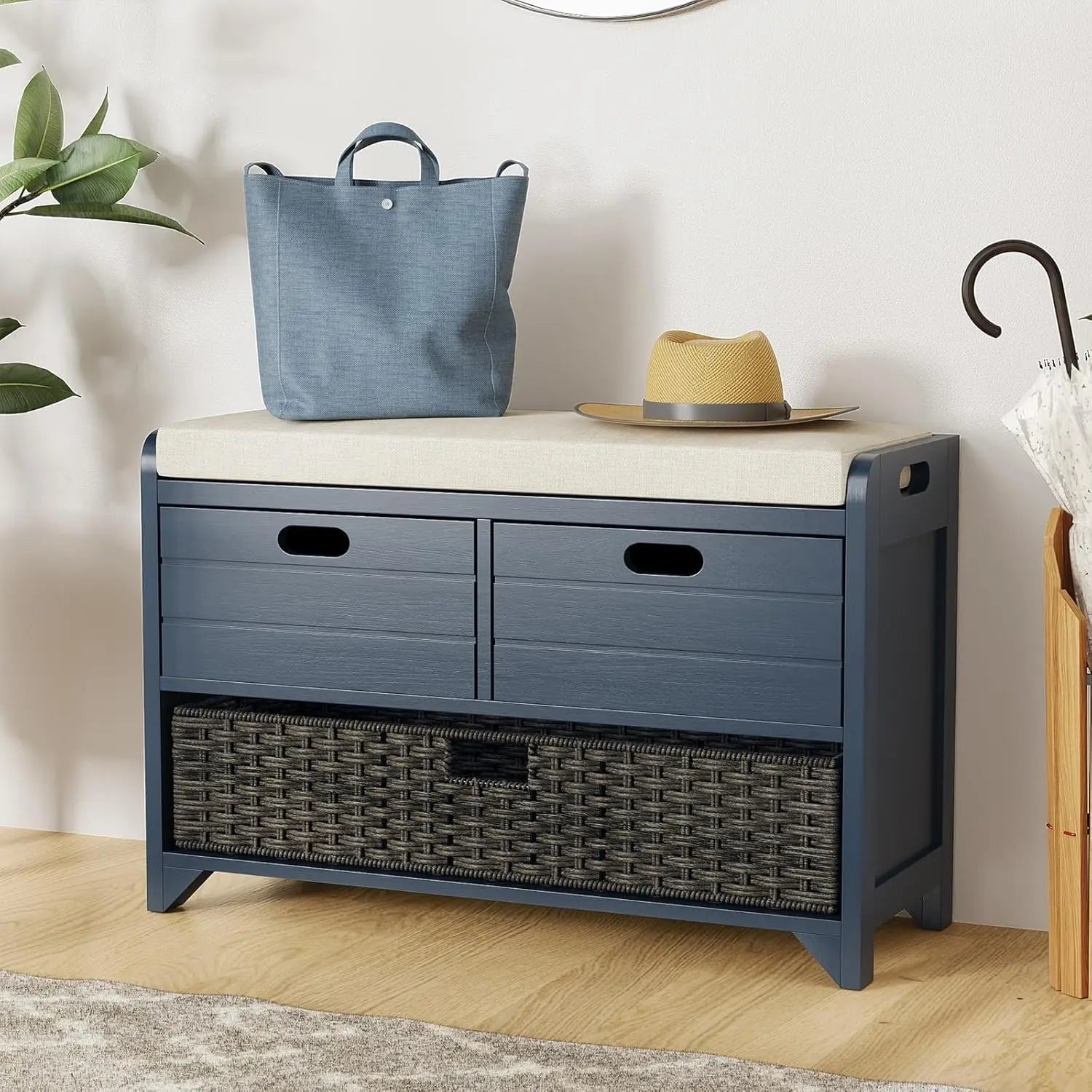 Hausvita 32" Storage Bench for Entryway, Shoe Bench with Storage Removable Basket and 2 Drawers 