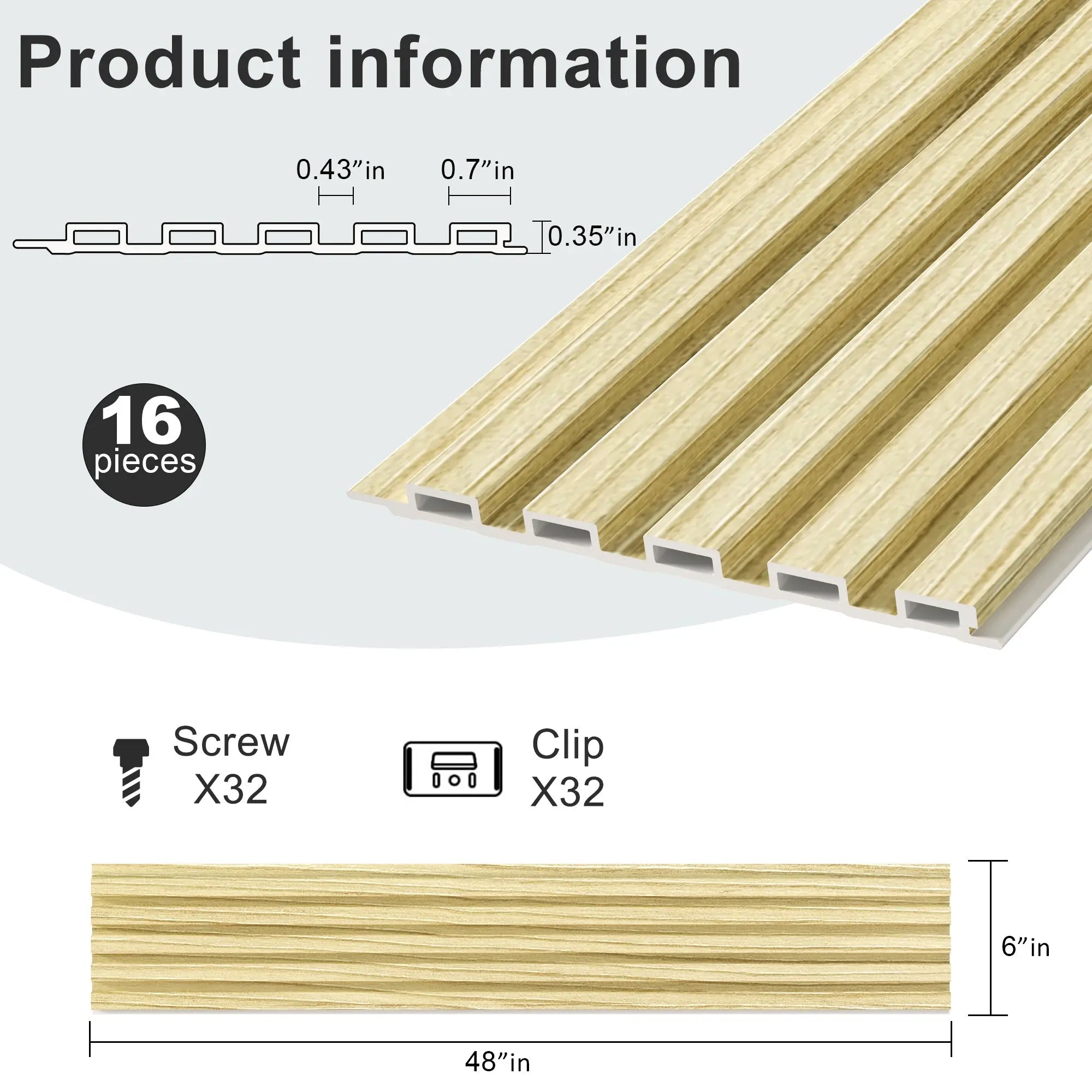 Hausvita 48 x 6 inch WPC Slat Wall Panel (16 Pack) 