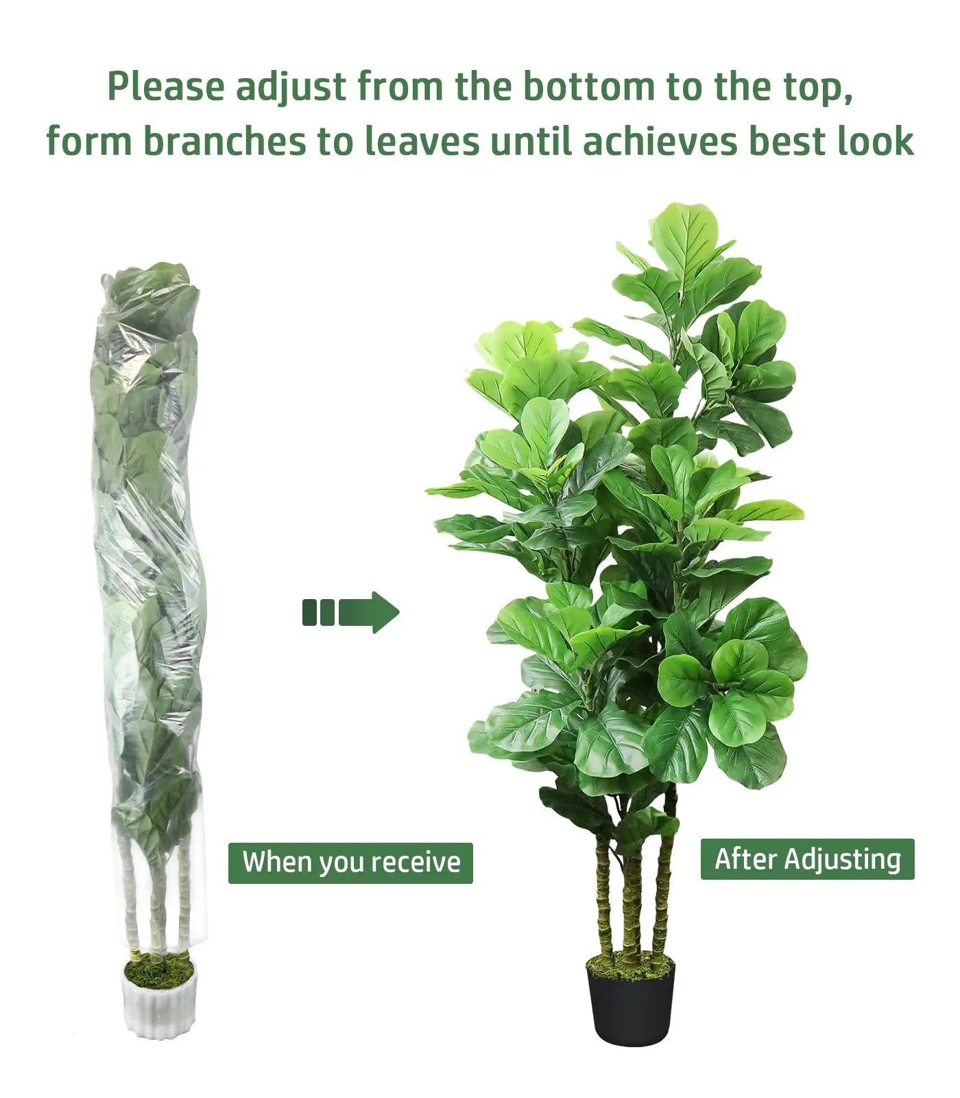 Hausvita 6ft Artificial Fiddle Leaf Fig Tree with Woven Seagrass Plant Basket 