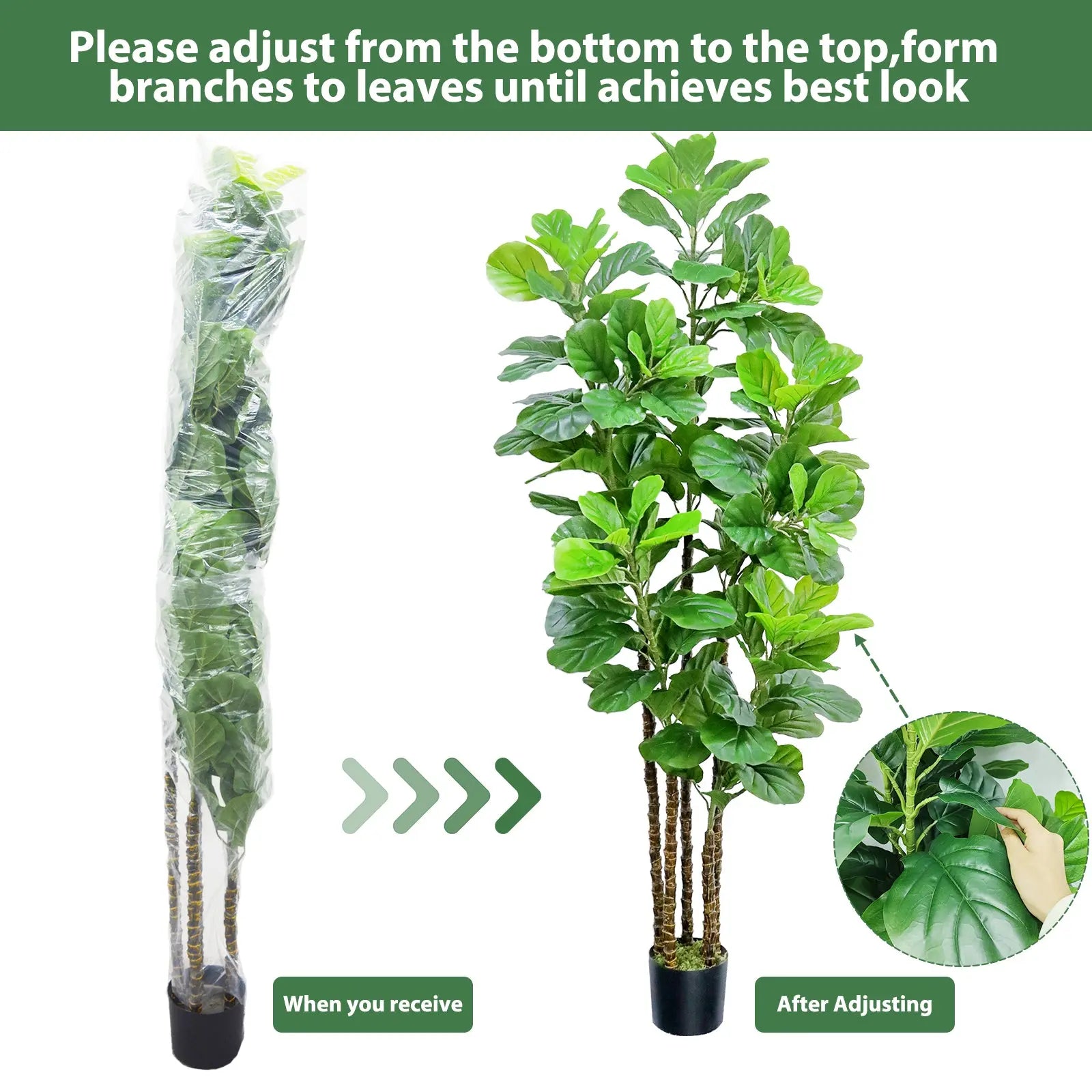 Hausvita 6ft Artificial Fiddle Leaf Fig Tree with Woven Seagrass Plant Basket 