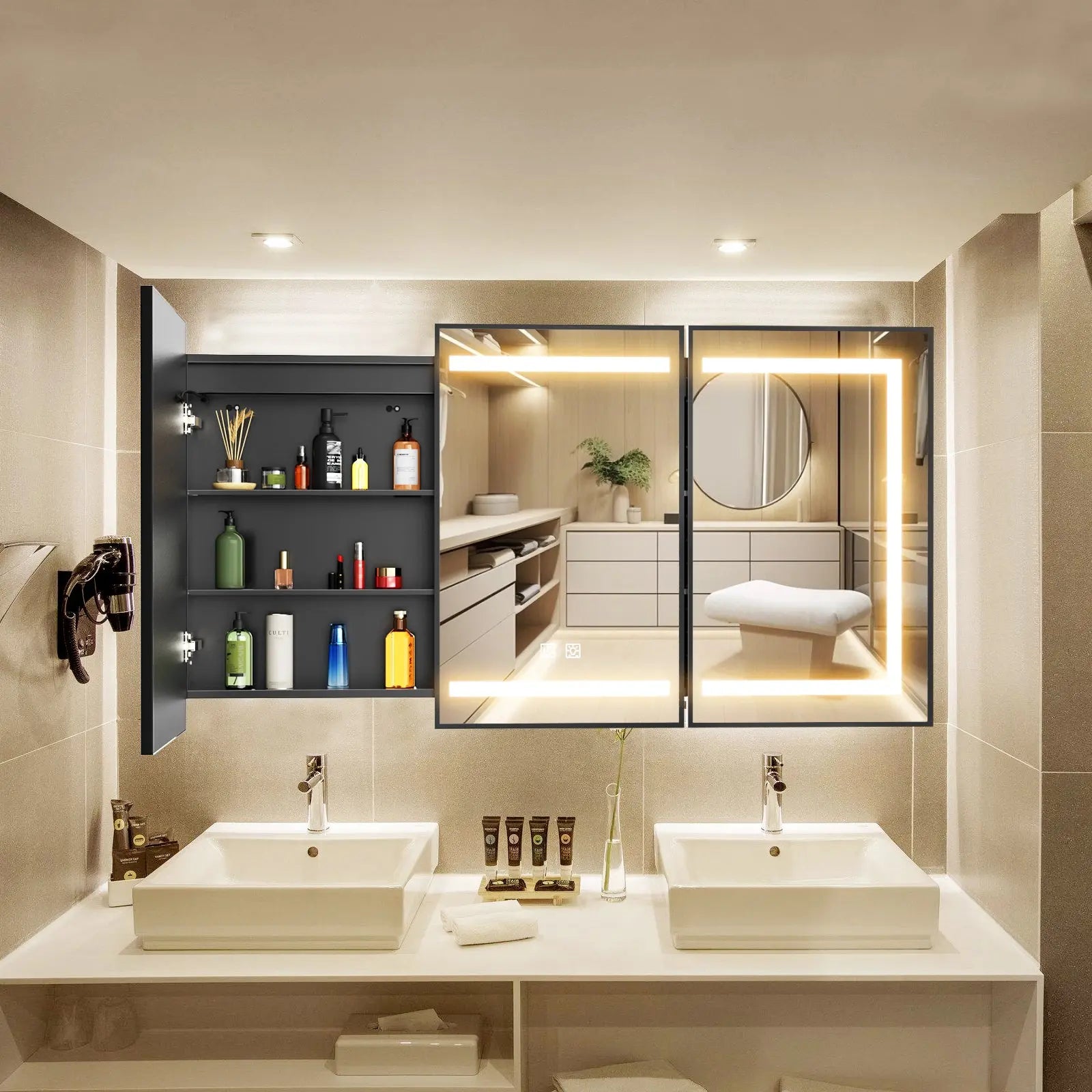 Hausvita Framed Recessed LED Light Bathroom Medicine Cabinet -Lager 