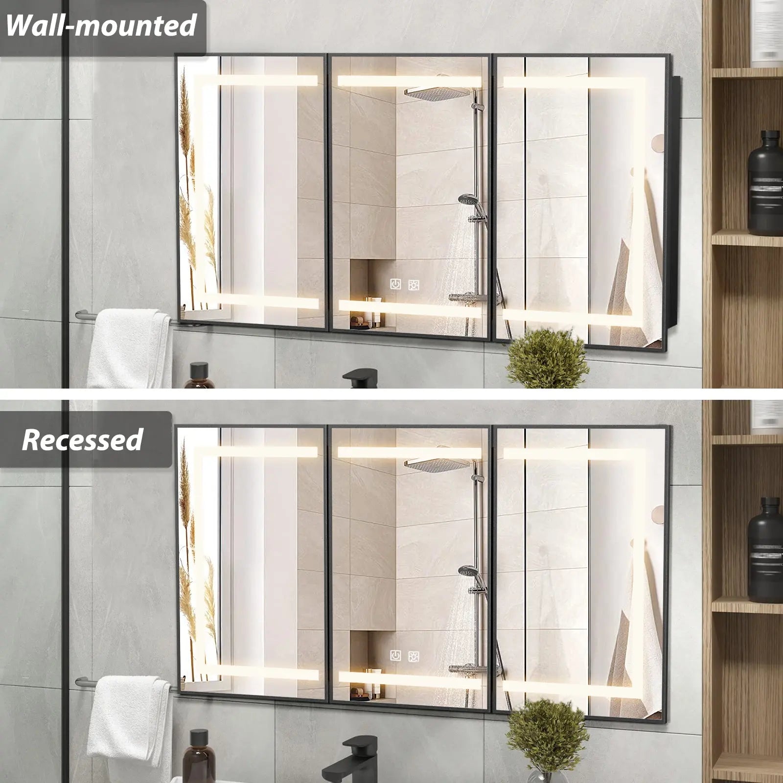Hausvita Framed Recessed LED Light Bathroom Medicine Cabinet -Lager 