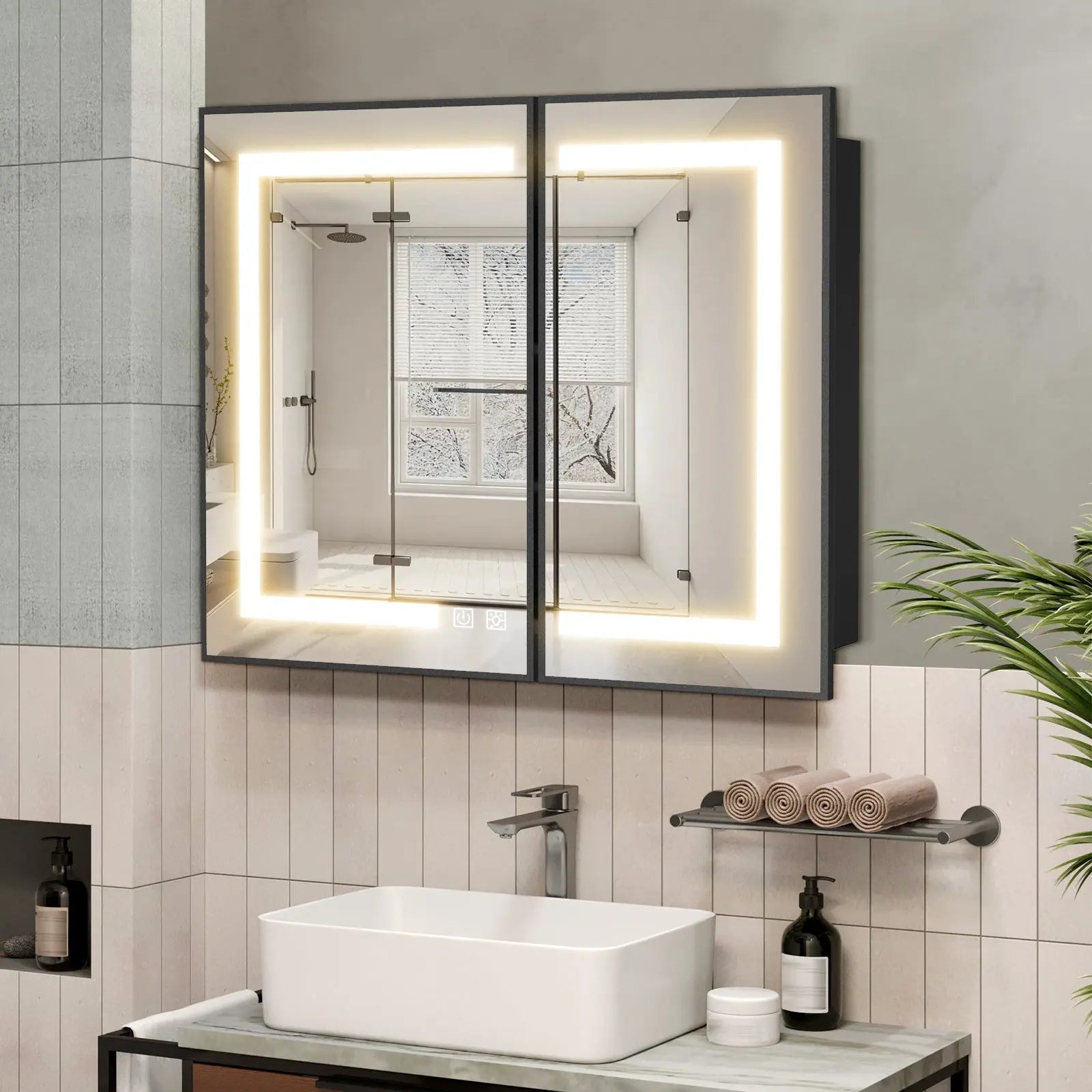Hausvita Framed Recessed LED Light Bathroom Medicine Cabinet -medium 