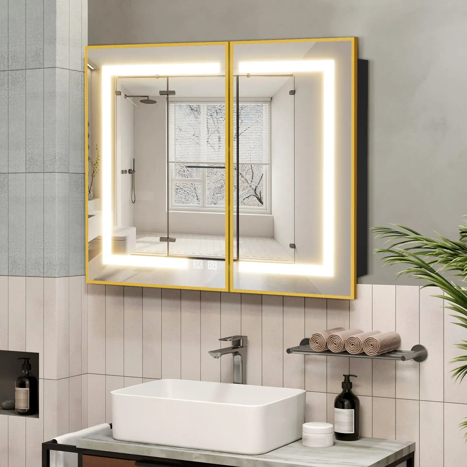 Hausvita Framed Recessed LED Light Bathroom Medicine Cabinet -medium 