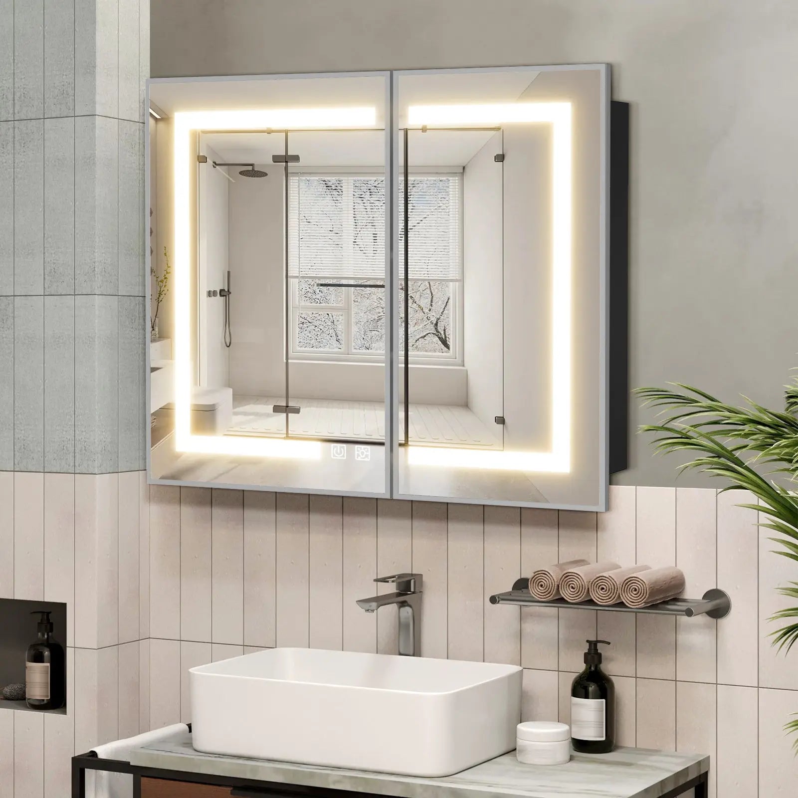 Hausvita Framed Recessed LED Light Bathroom Medicine Cabinet -medium 