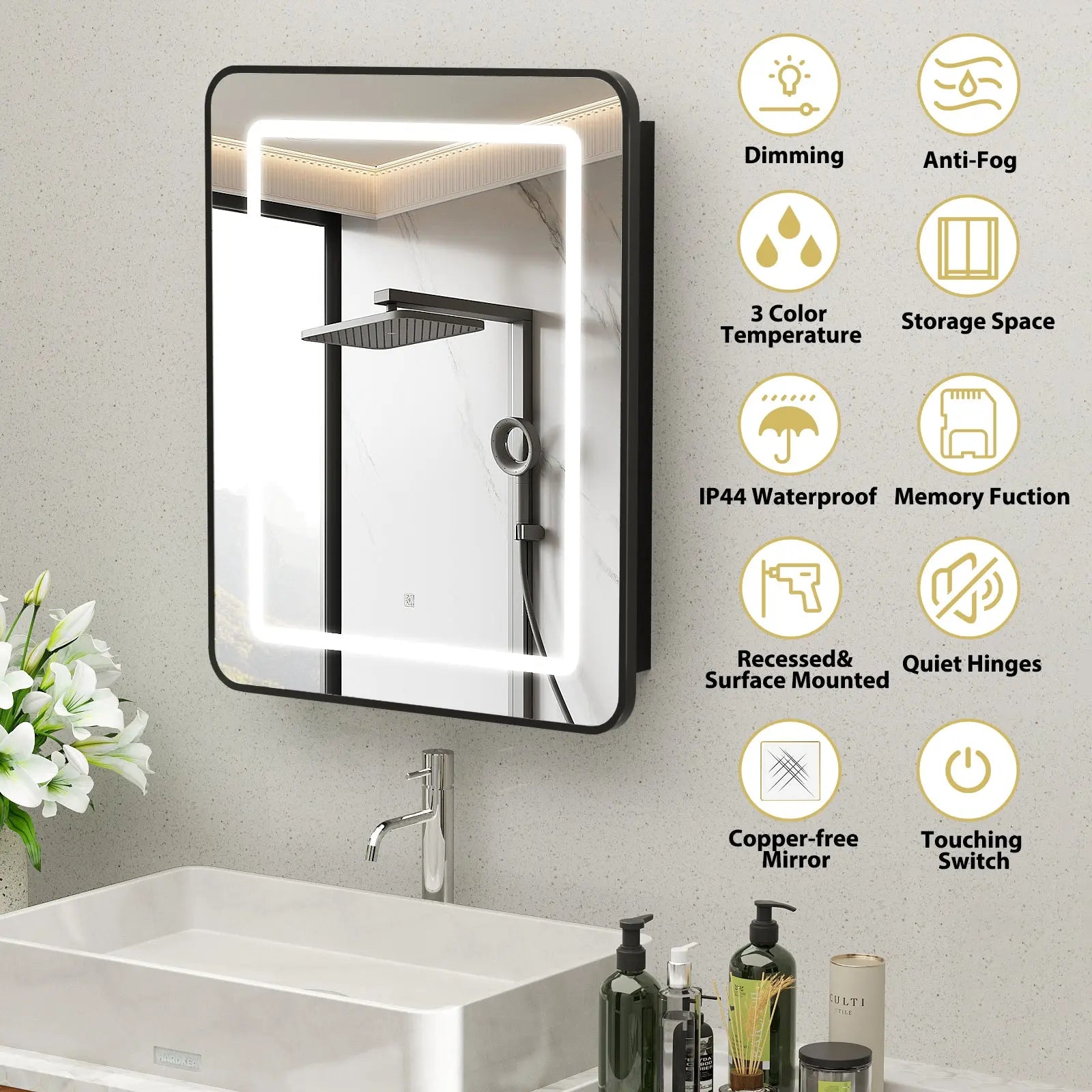 Hausvita Framed Recessed LED Light Bathroom Medicine Cabinet 