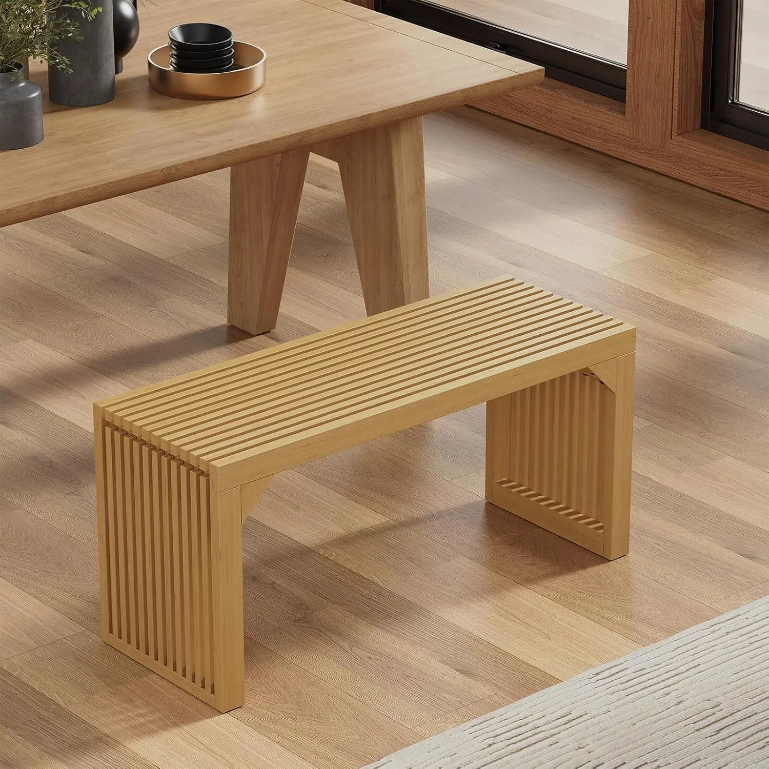 Hausvita HiKingQueens 35" Dining Bench, Indoor Wood Bench for Entryway,Living Room,Kitchen and Bedroom (Nature, Long Bench) 