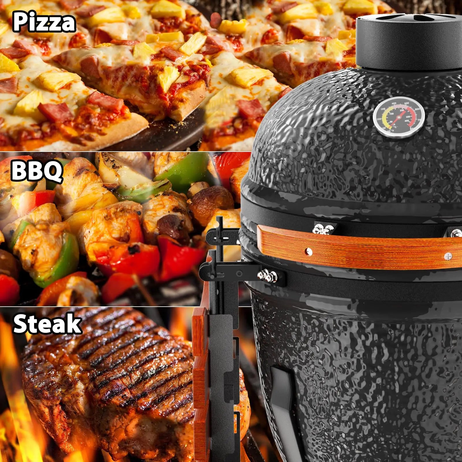 Hausvita Outdoor Larger Ceramic Kamado Charcoal Grill and Smoker with Cover 