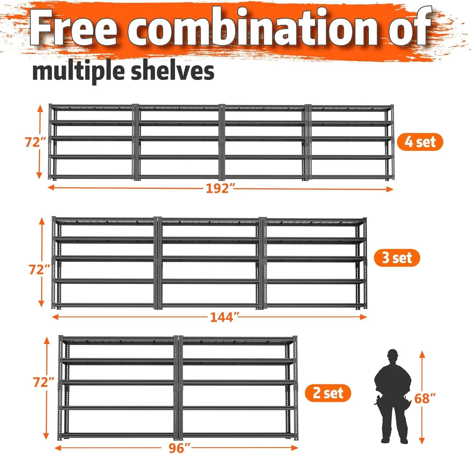 Hausvita Storage Shelves Heavy Duty, 48" L x 18" W x 72" H Garage Wire Shelving Unit Loads 2000LBS, 5-tier Adjustable Metal Industrial Utility Shelf Rack for Kitchen, Laundry Room, Pantry, Warehouse, Basement 
