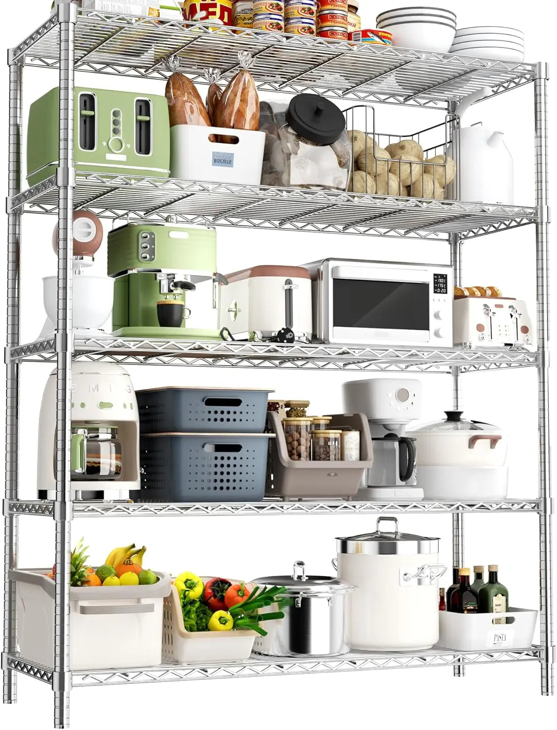 Hausvita Storage Shelves Heavy Duty, 48" L x 20" W x 72" H Garage Wire Shelving Unit Loads 2000LBS, 5-tier Adjustable Metal Industrial Utility Shelf Rack for Kitchen, Laundry Room, Pantry, Warehouse, Basement 