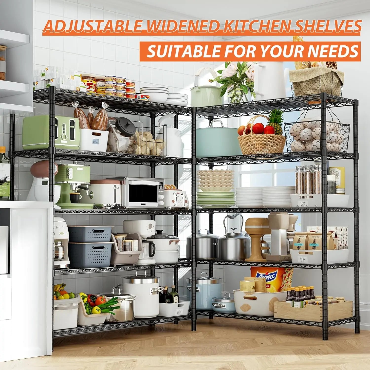 Hausvita Storage Shelves Heavy Duty, 48" L x 20" W x 72" H Garage Wire Shelving Unit Loads 2000LBS, 5-tier Adjustable Metal Industrial Utility Shelf Rack for Kitchen, Laundry Room, Pantry, Warehouse, Basement 