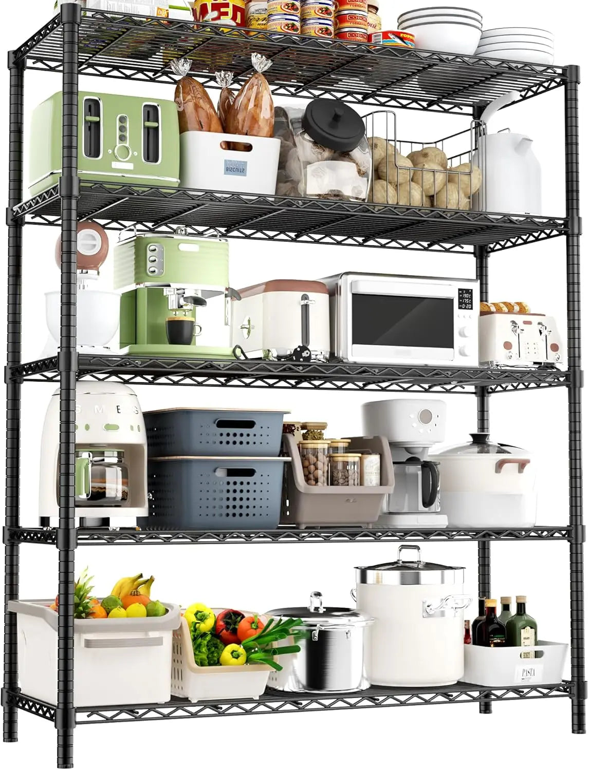 Hausvita Storage Shelves Heavy Duty, 48" L x 20" W x 72" H Garage Wire Shelving Unit Loads 2000LBS, 5-tier Adjustable Metal Industrial Utility Shelf Rack for Kitchen, Laundry Room, Pantry, Warehouse, Basement 
