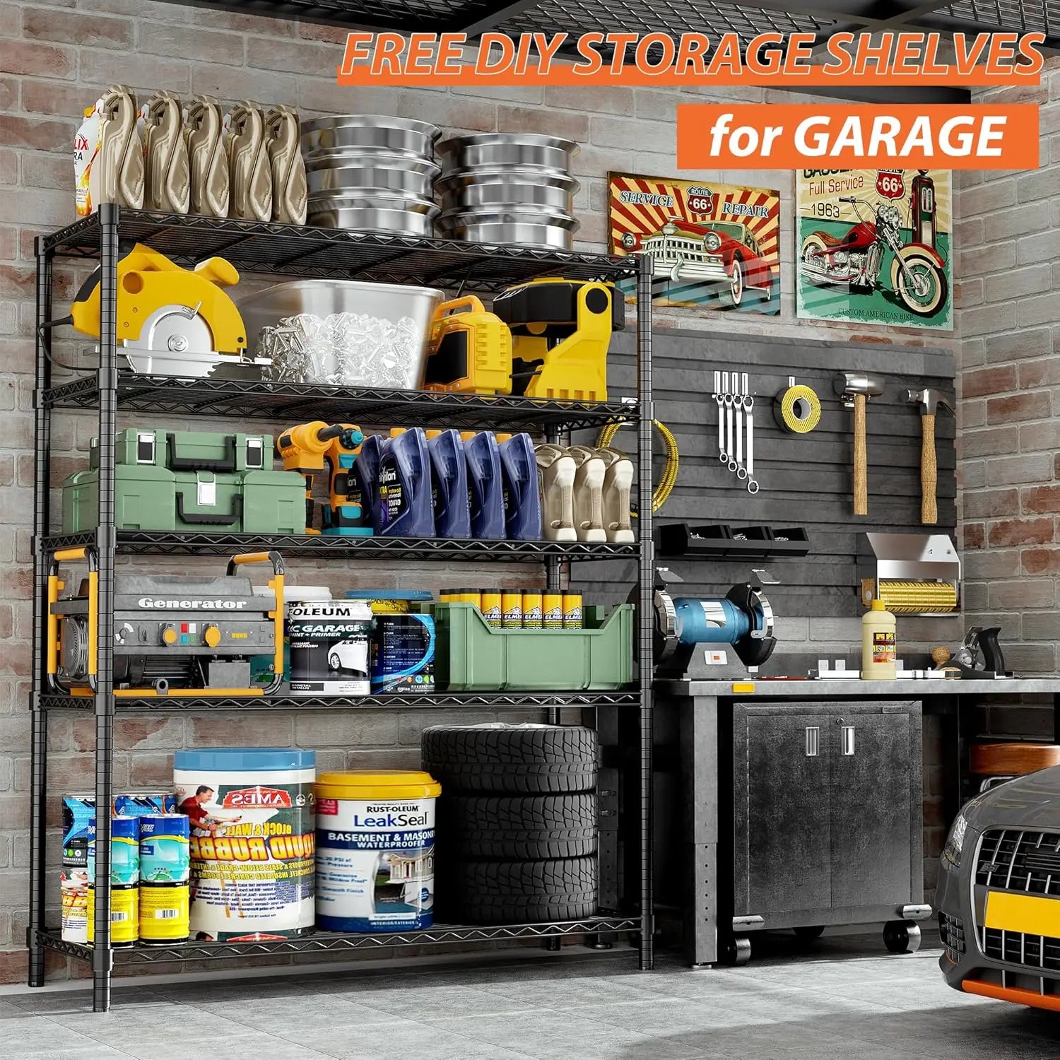 Hausvita Storage Shelves Heavy Duty, 48" L x 20" W x 72" H Garage Wire Shelving Unit Loads 2000LBS, 5-tier Adjustable Metal Industrial Utility Shelf Rack for Kitchen, Laundry Room, Pantry, Warehouse, Basement 