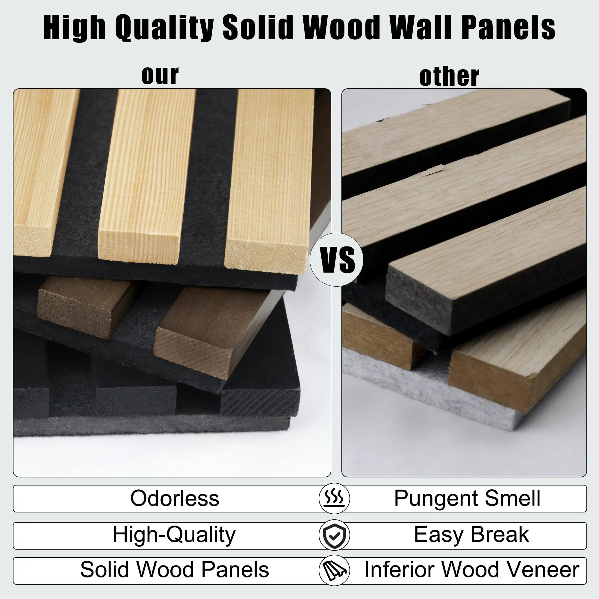 Luxury Oak | Grey Felt | Acoustic Soild Wood Wall Panels ( 2 Panels Per Box） 