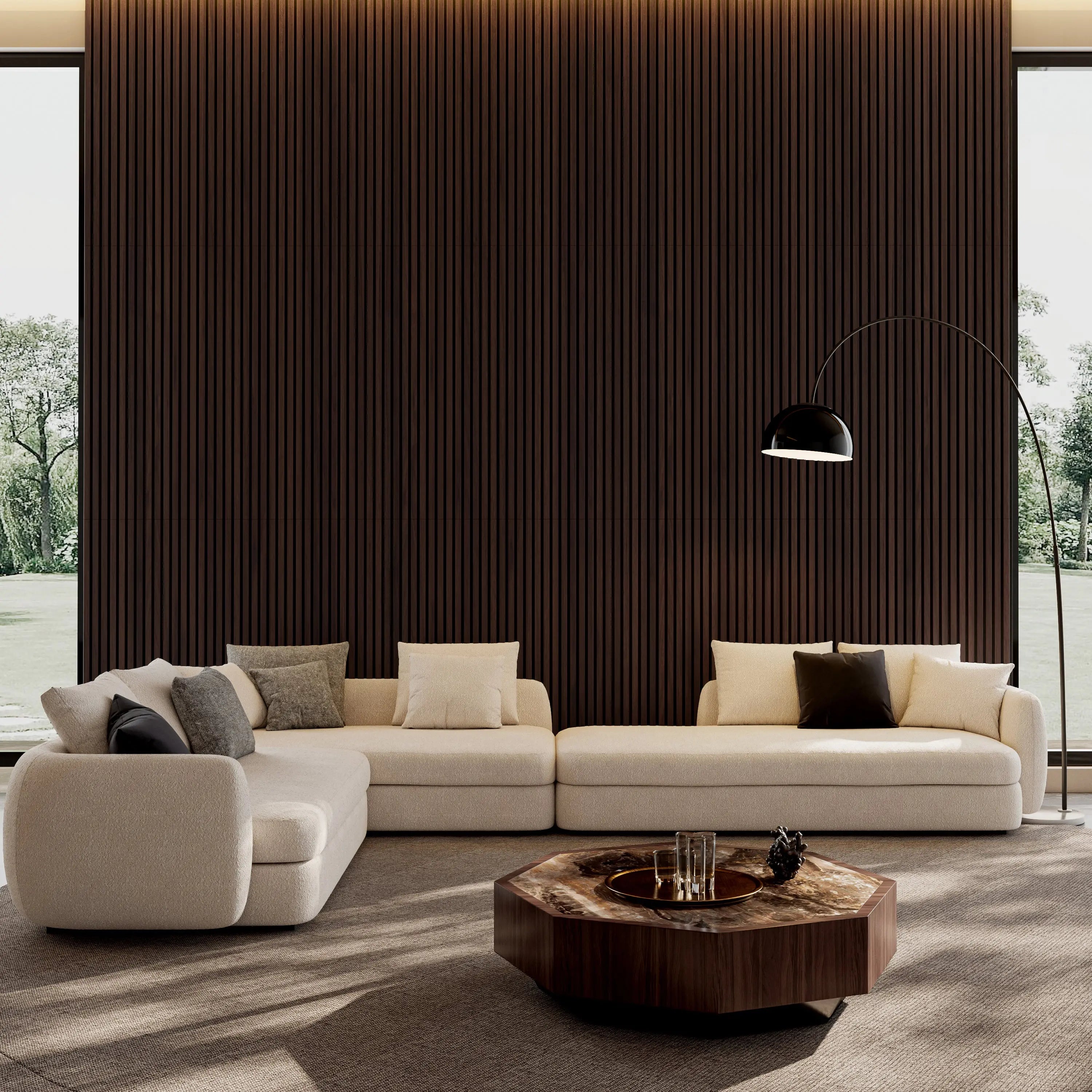 MDF Dark Walnut Acoustic Slat Wood Wall Panels 