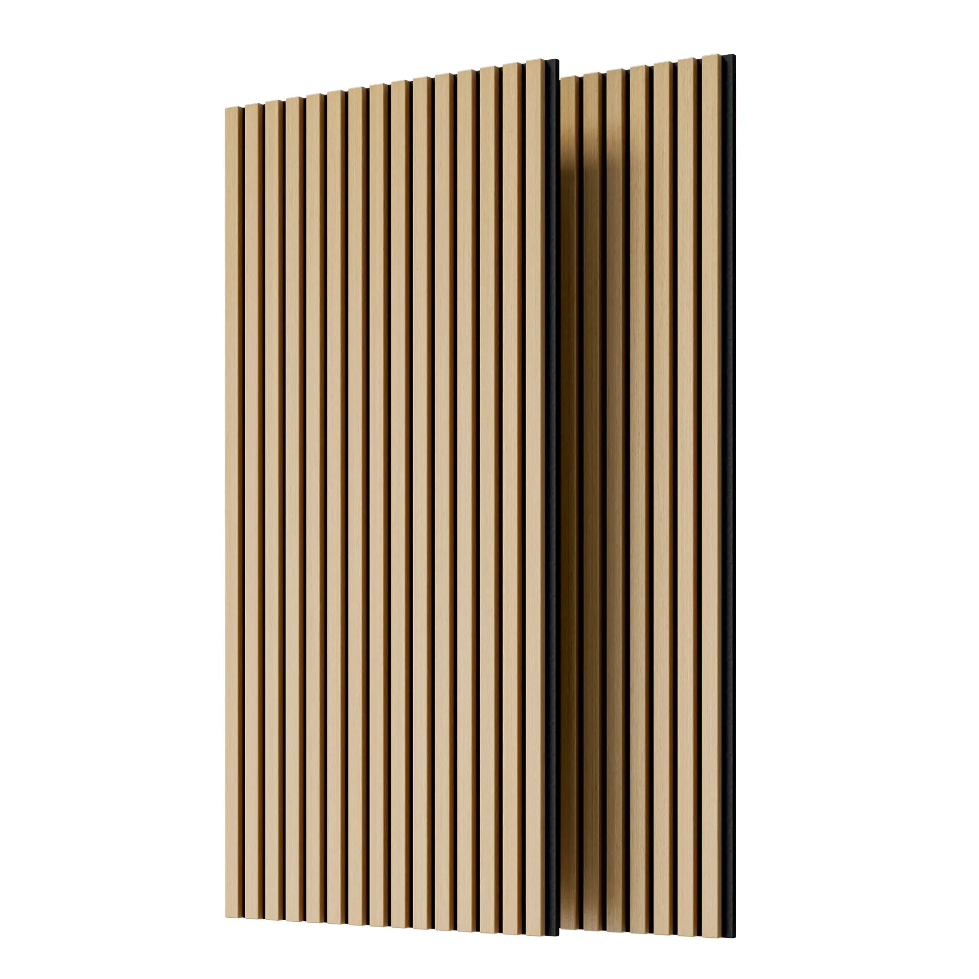 MDF White Oak Acoustic Slat Wood Wall Panels with 3 Sides Fully Wrapped 