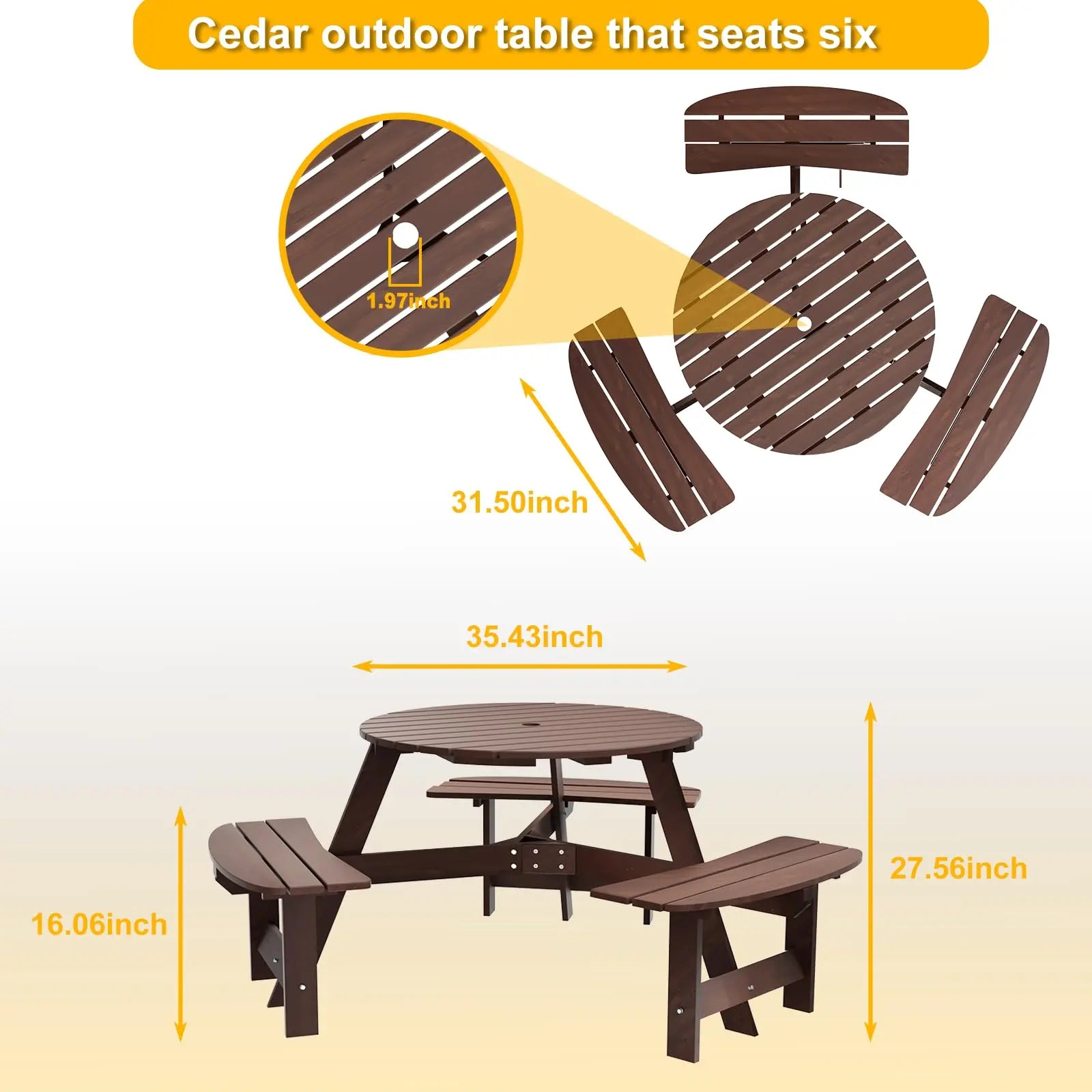 Outdoor 6 Person Wood Picnic Table Brown 