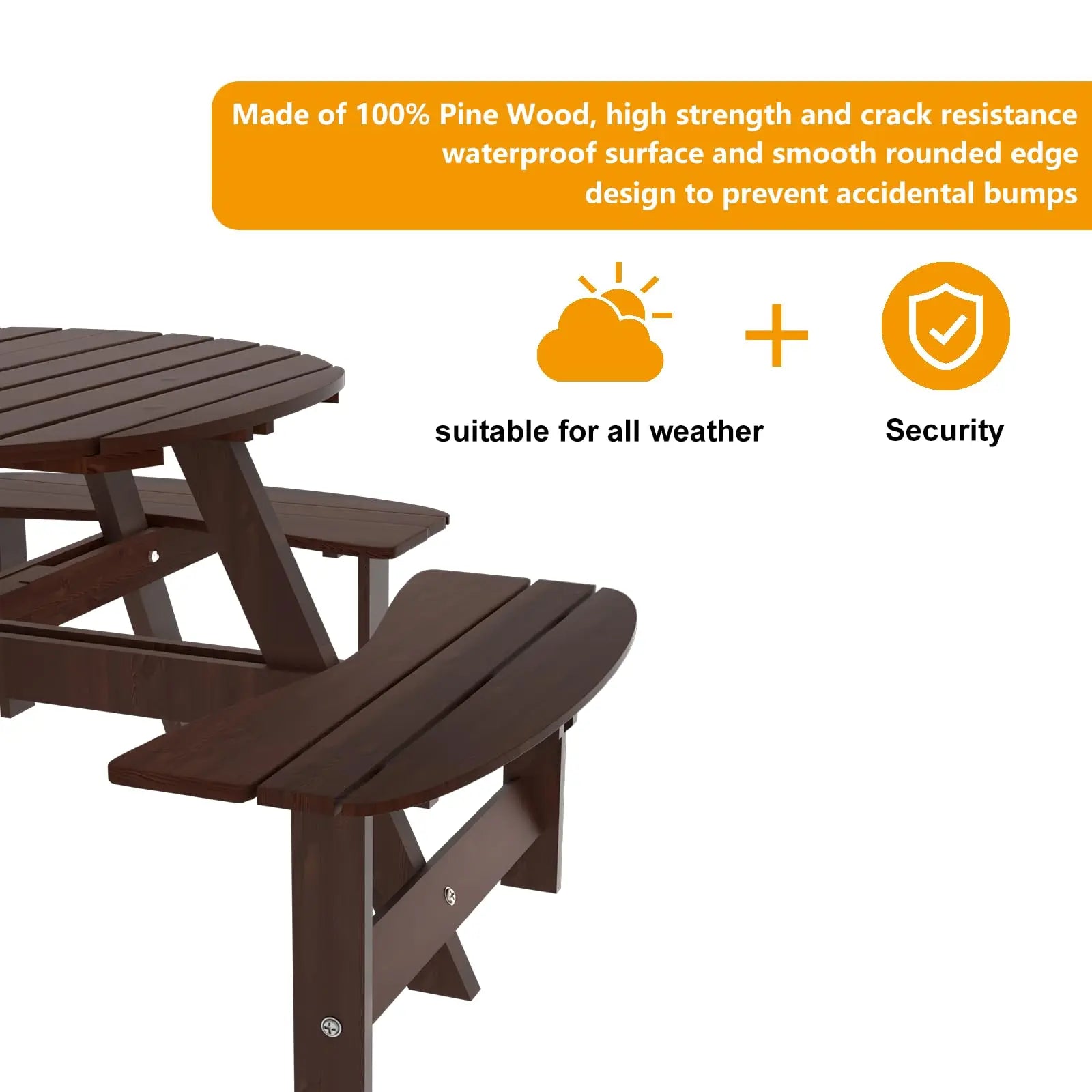 Outdoor 6 Person Wood Picnic Table Brown 