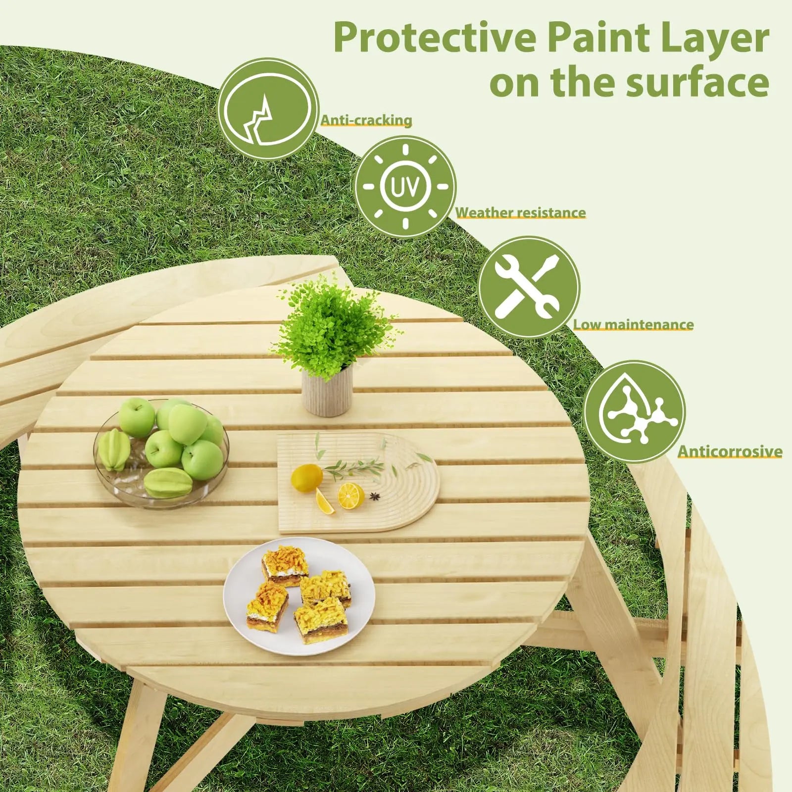 Outdoor 6 Person Wood Picnic Table Natural 