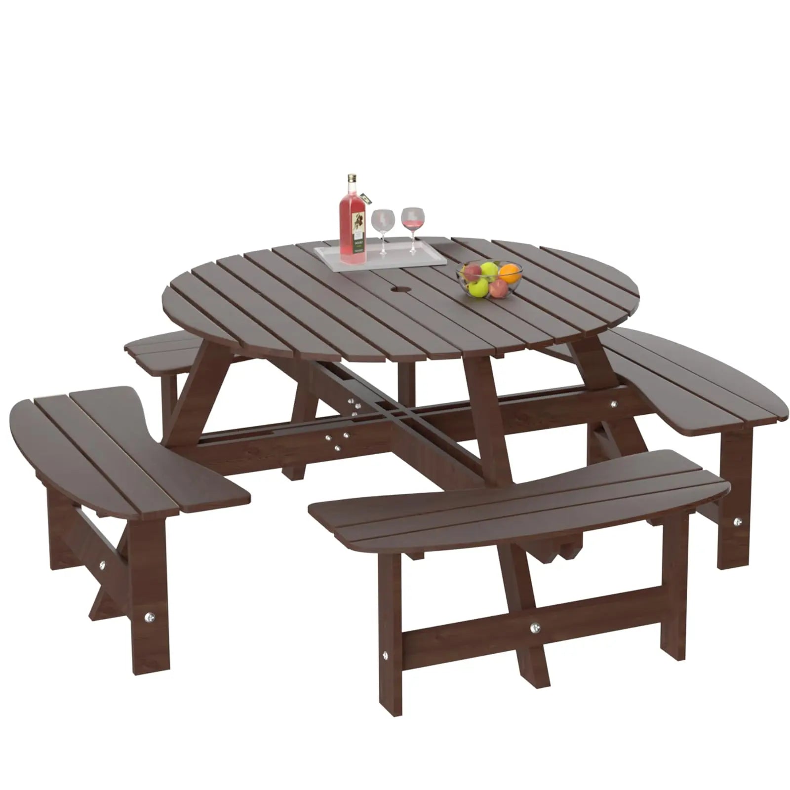 Outdoor 8 Person Wood Picnic Table Brown 