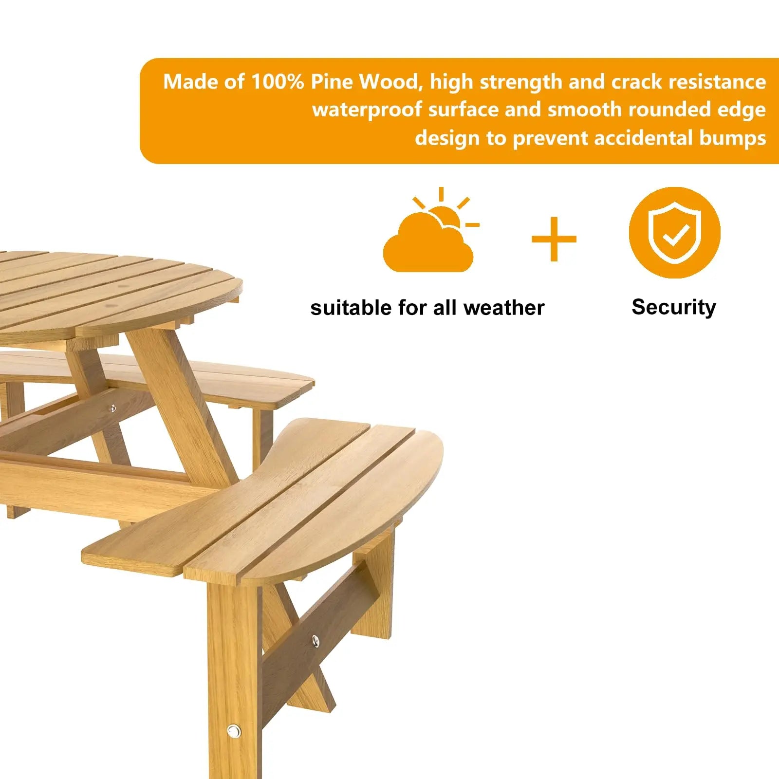 Outdoor 8 Person Wood Picnic Table Natural 