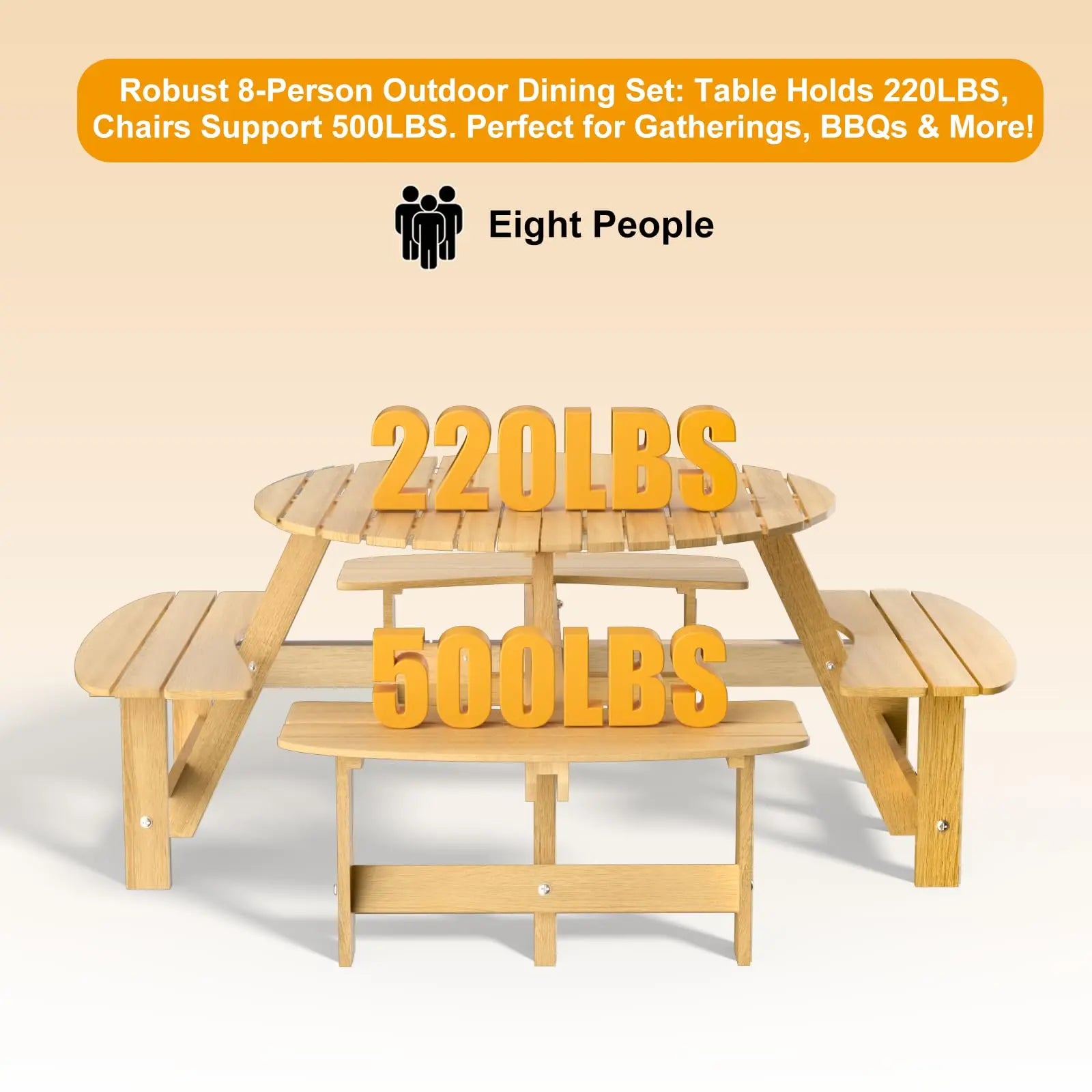 Outdoor 8 Person Wood Picnic Table Natural 