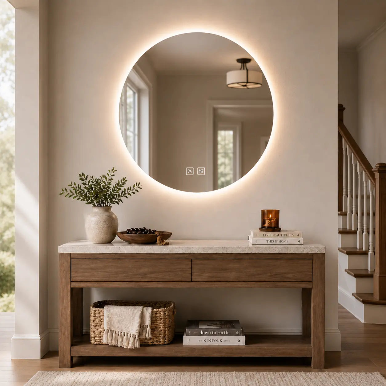 Round Backlit LED BATHROOMS Vanity  Mirrors With Dimmable Lights 