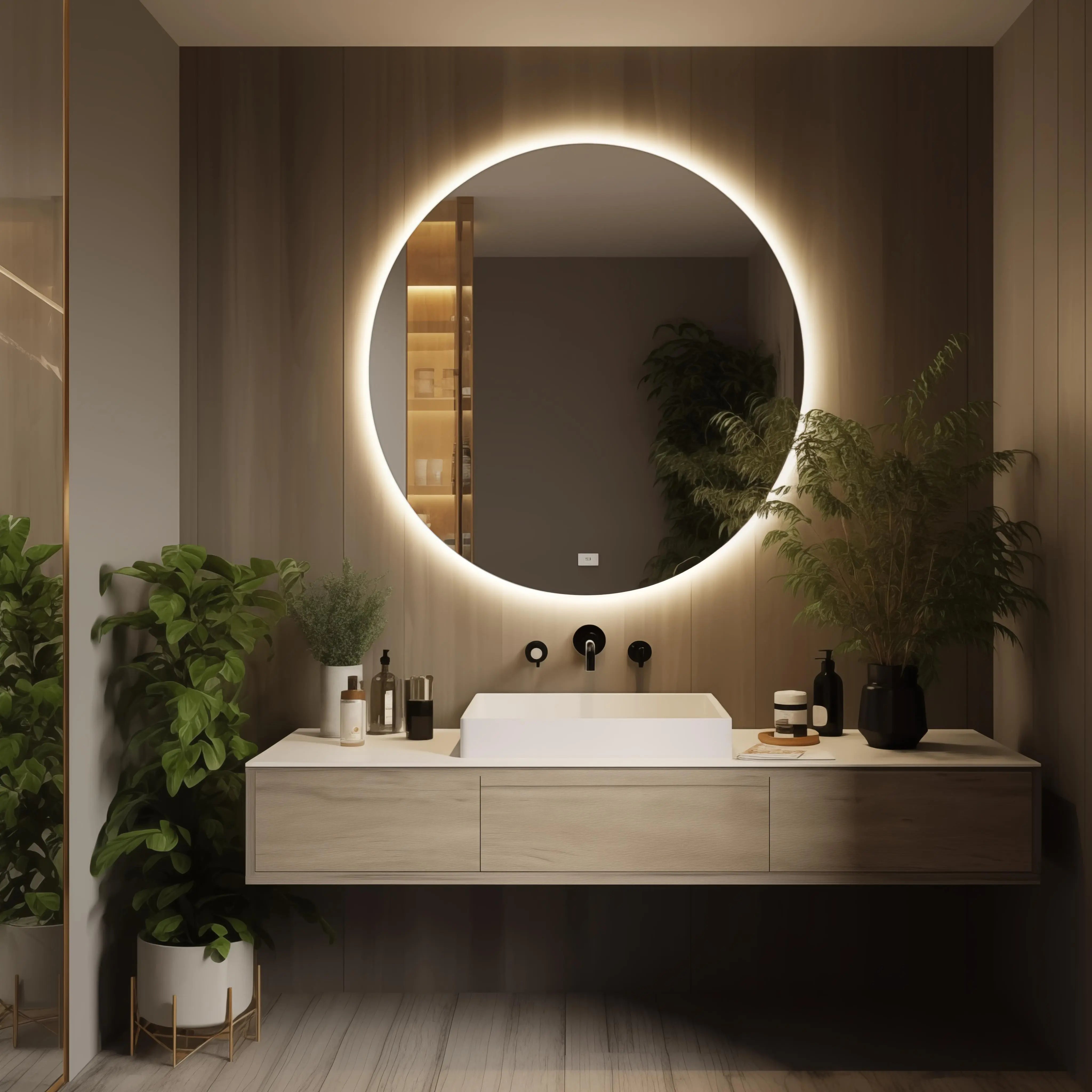 Round LED BATHROOMS Vanity  Mirrors With Dimmable Lights 