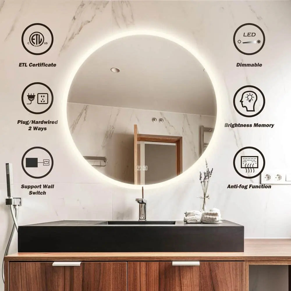 Round LED BATHROOMS Vanity  Mirrors With Dimmable Lights 