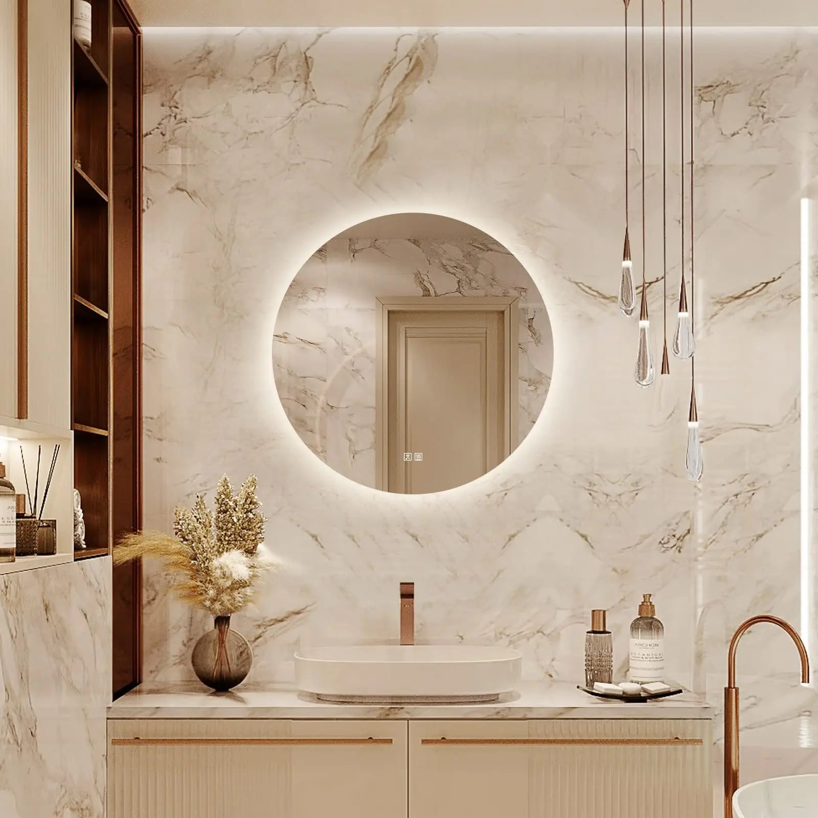 Round LED BATHROOMS Vanity  Mirrors With Dimmable Lights 