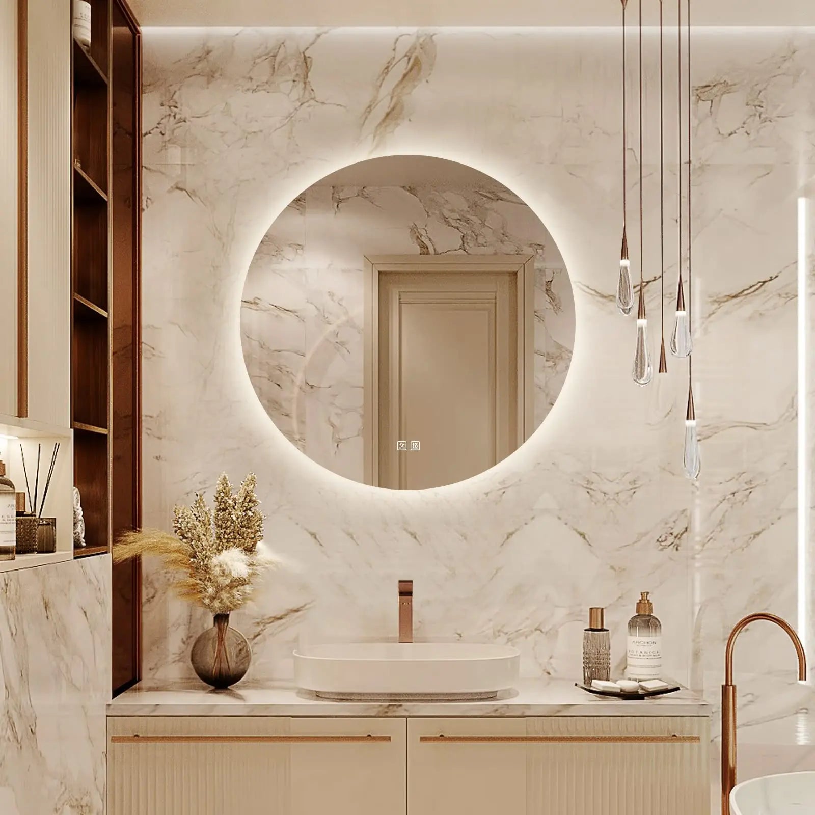 Round LED BATHROOMS Vanity  Mirrors With Dimmable Lights 