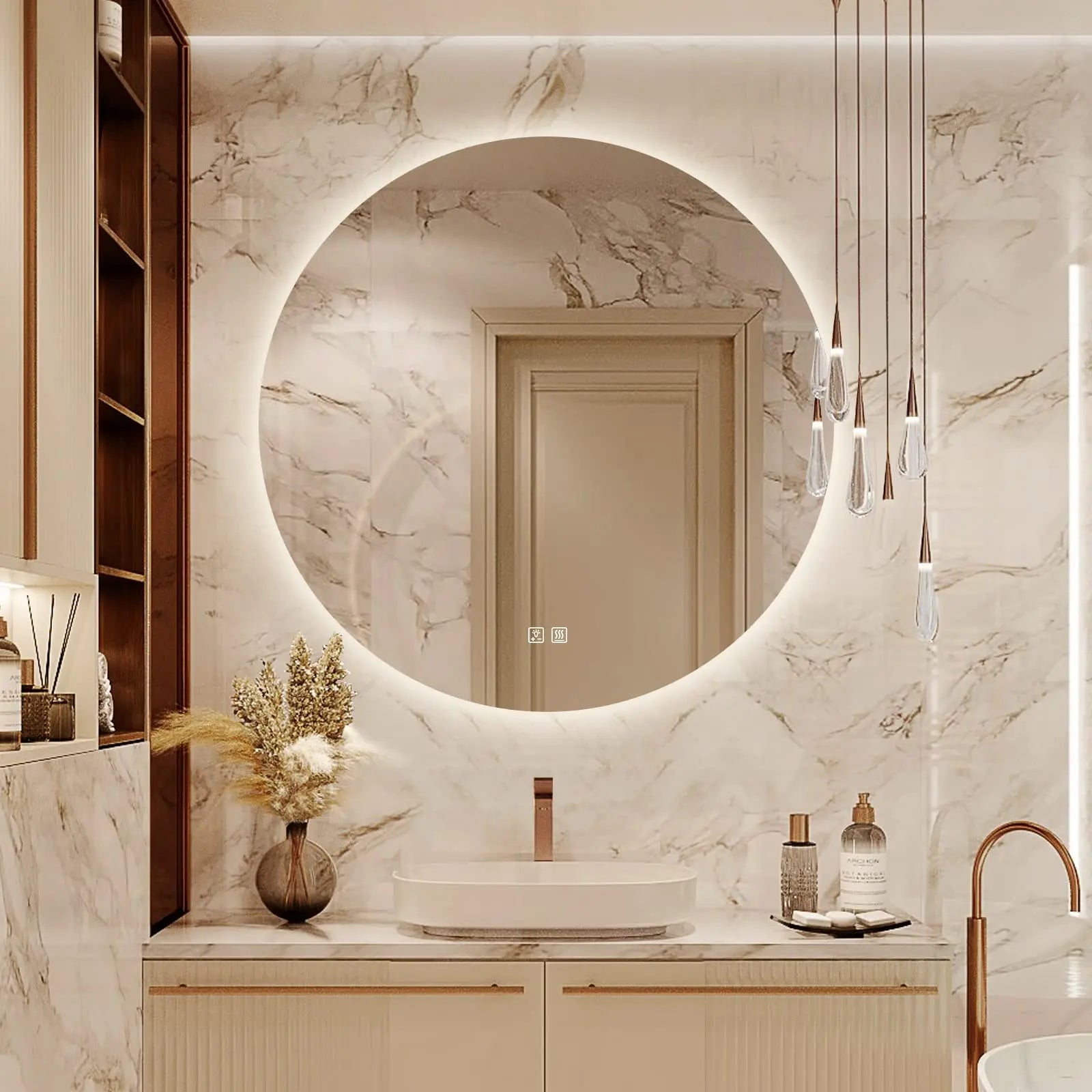 Round LED BATHROOMS Vanity  Mirrors With Dimmable Lights 