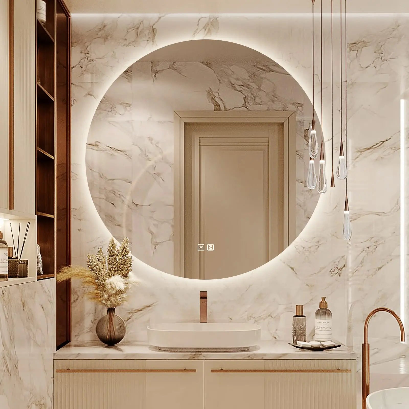 Round LED BATHROOMS Vanity  Mirrors With Dimmable Lights 