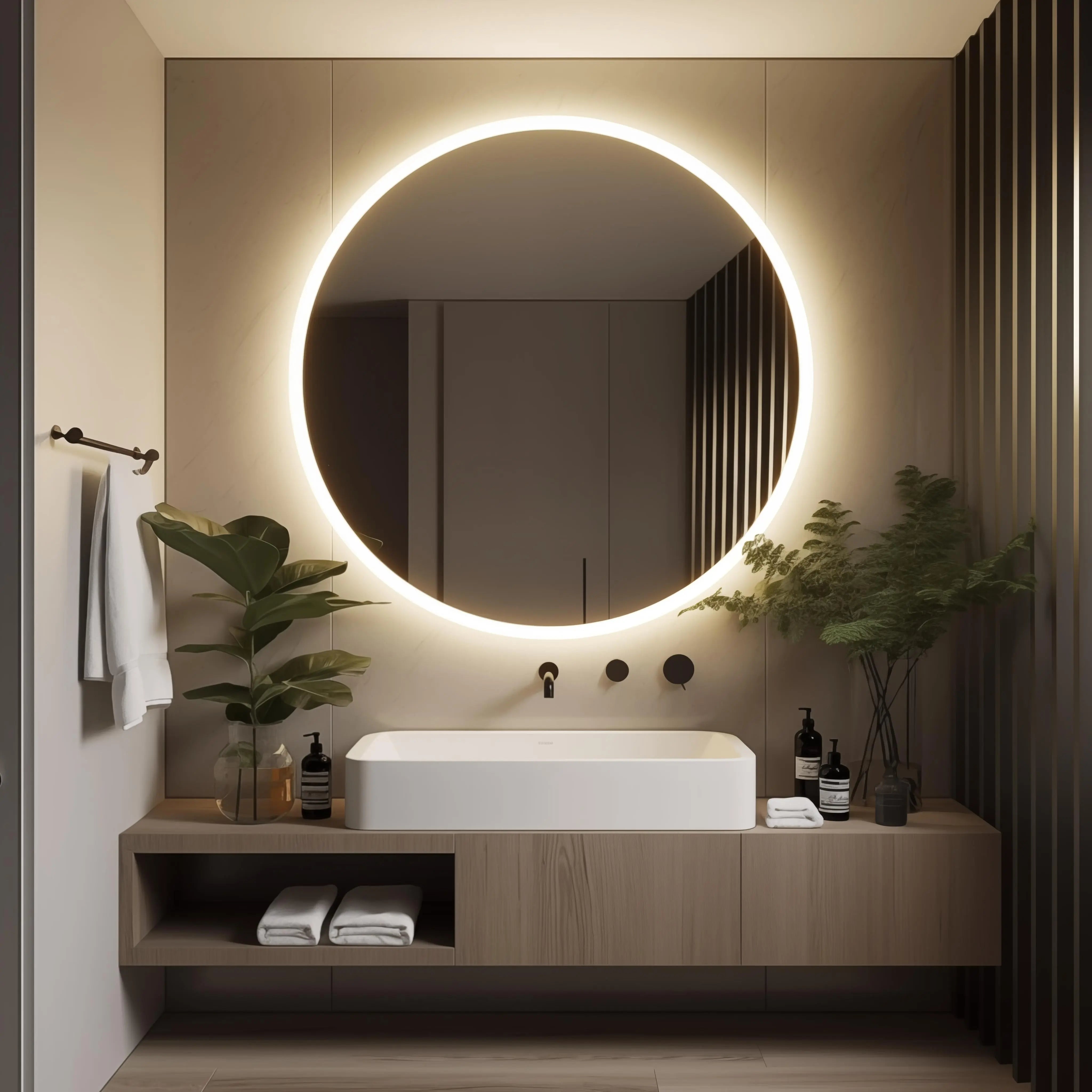 Round LED Bathroom Vanity Mirror With Dimmable Lights 