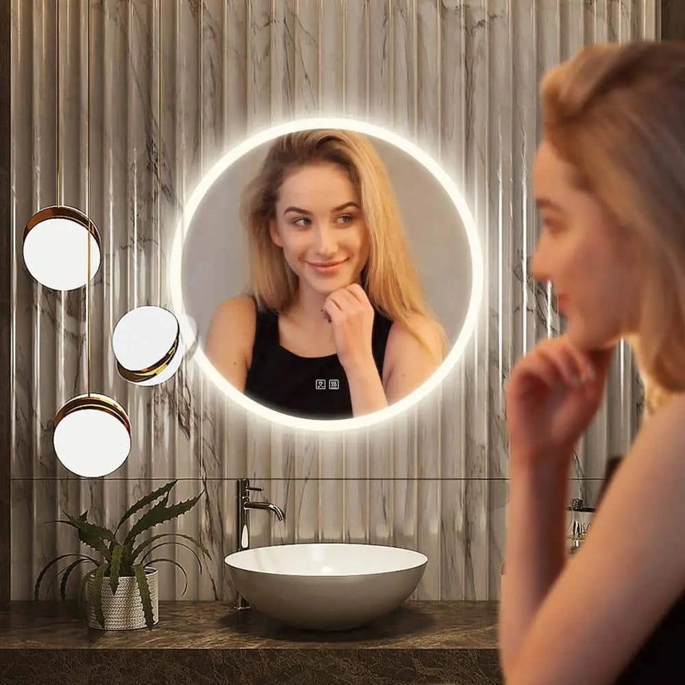 Round LED Bathroom Vanity Mirror With Dimmable Lights 