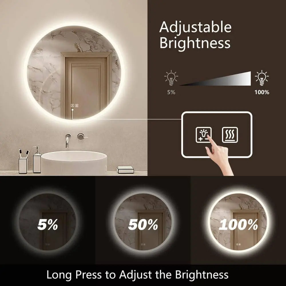 Round LED Bathroom Vanity Mirror With Dimmable Lights 