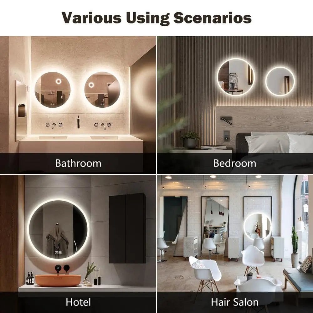 Round LED Bathroom Vanity Mirror With Dimmable Lights 