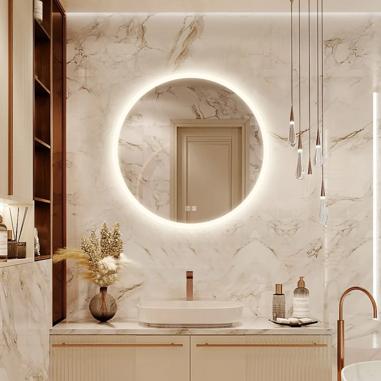 Round LED Bathroom Vanity Mirror With Dimmable Lights 