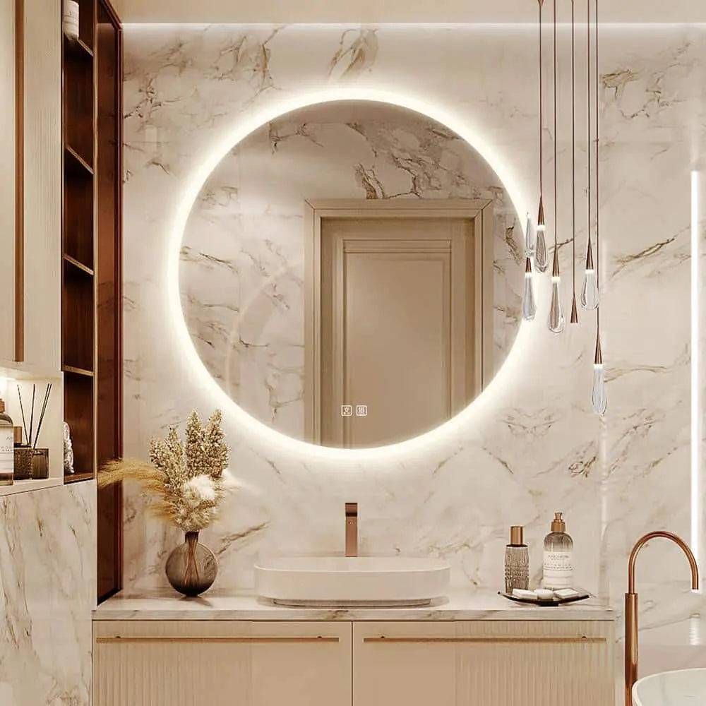 Round LED Bathroom Vanity Mirror With Dimmable Lights 