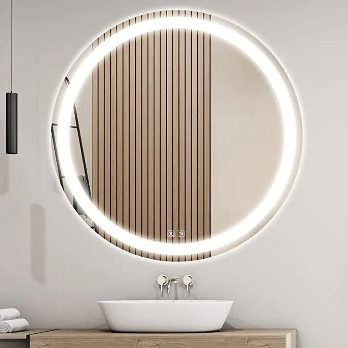 Round Led Backlit Bathroom Vanity Mirror With Dimmable Lights 