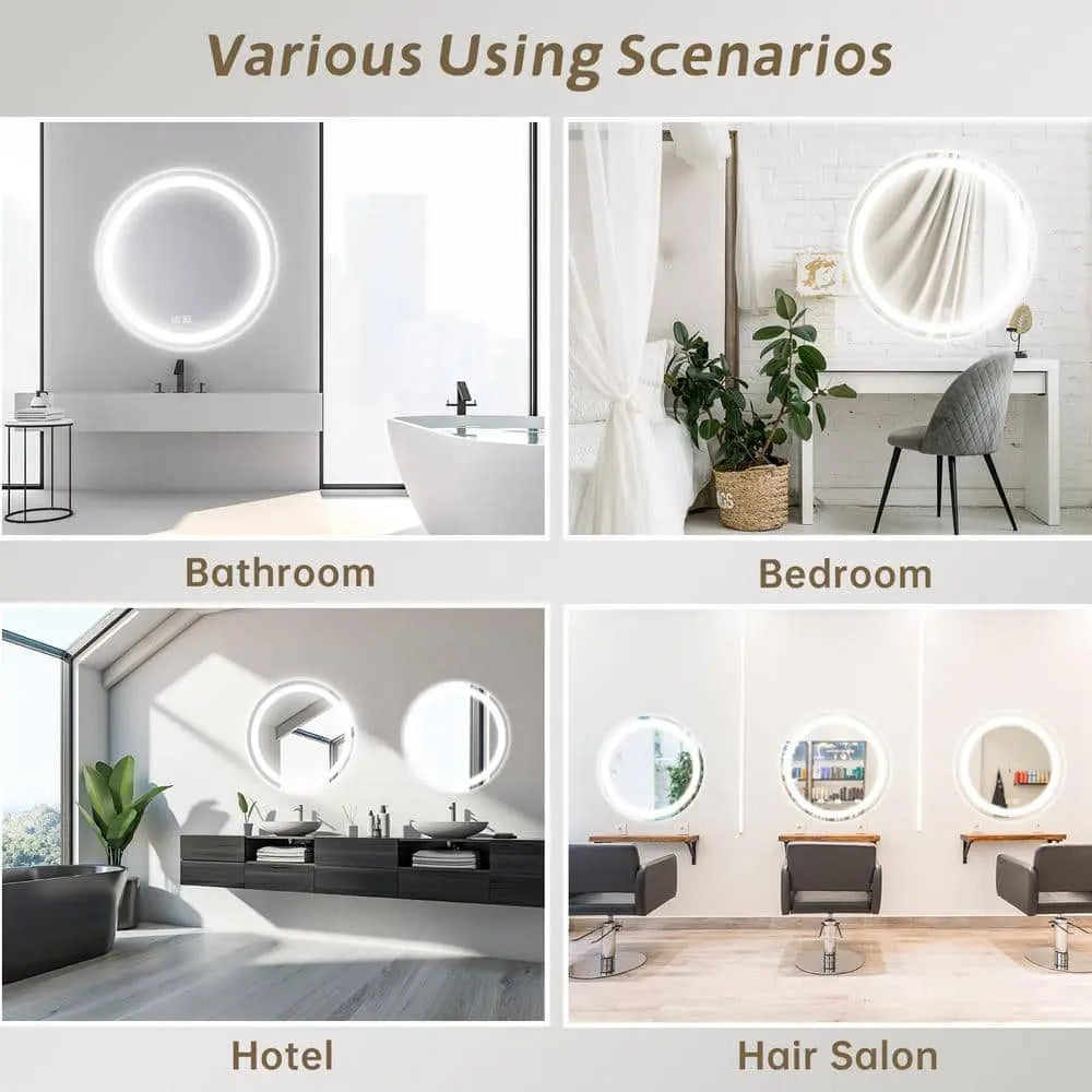 Round Led Backlit Bathroom Vanity Mirror With Dimmable Lights 