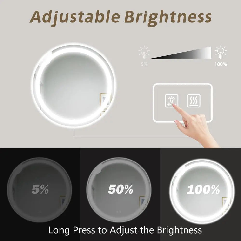 Round Led Backlit Bathroom Vanity Mirror With Dimmable Lights 