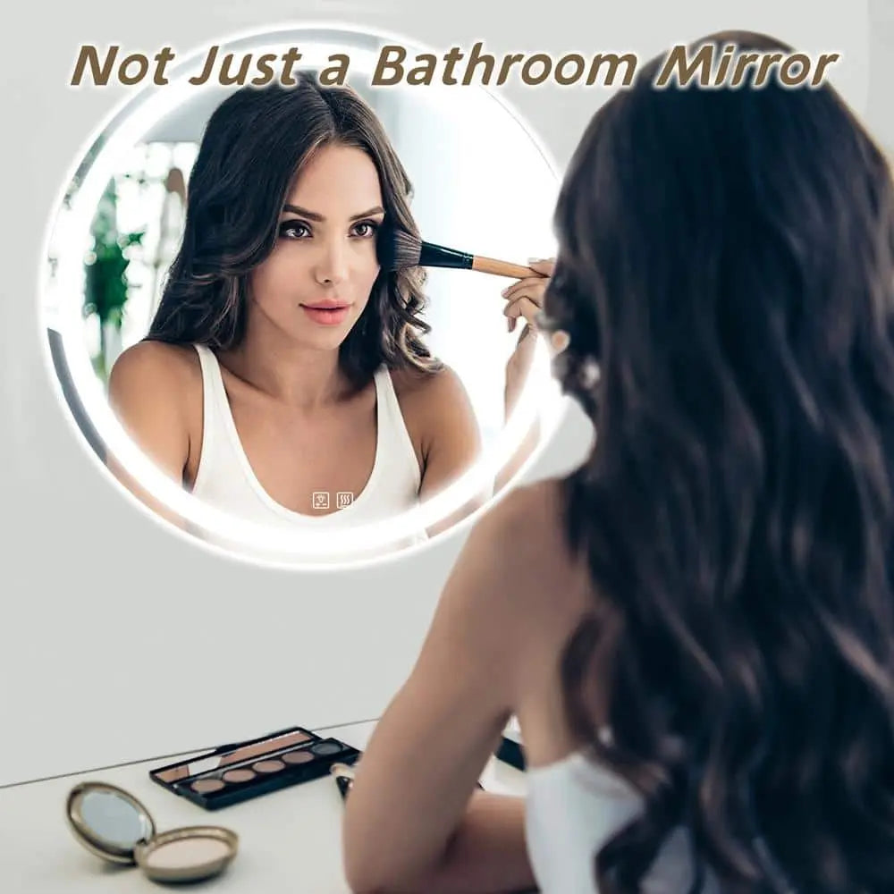 Round Led Backlit Bathroom Vanity Mirror With Dimmable Lights 