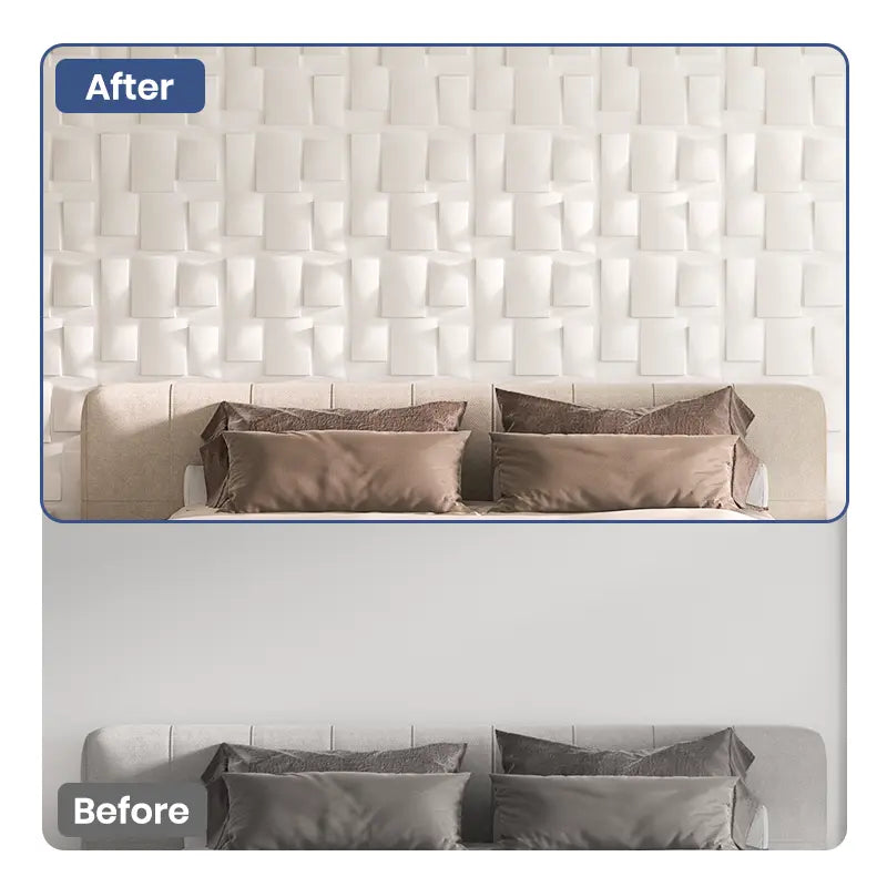 White Squares Textured PVC Wall Panels Tiles Cover 32 Sq Ft 