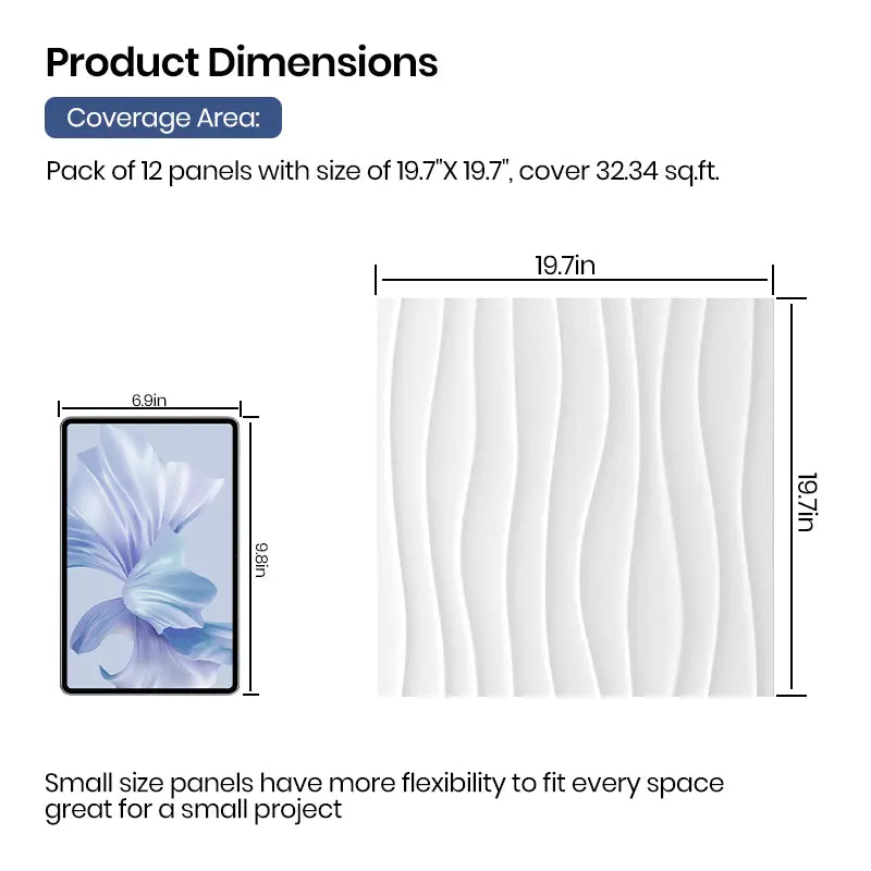 White Wave Textured PVC Wall Panels Tiles Cover 32 Sq Ft 