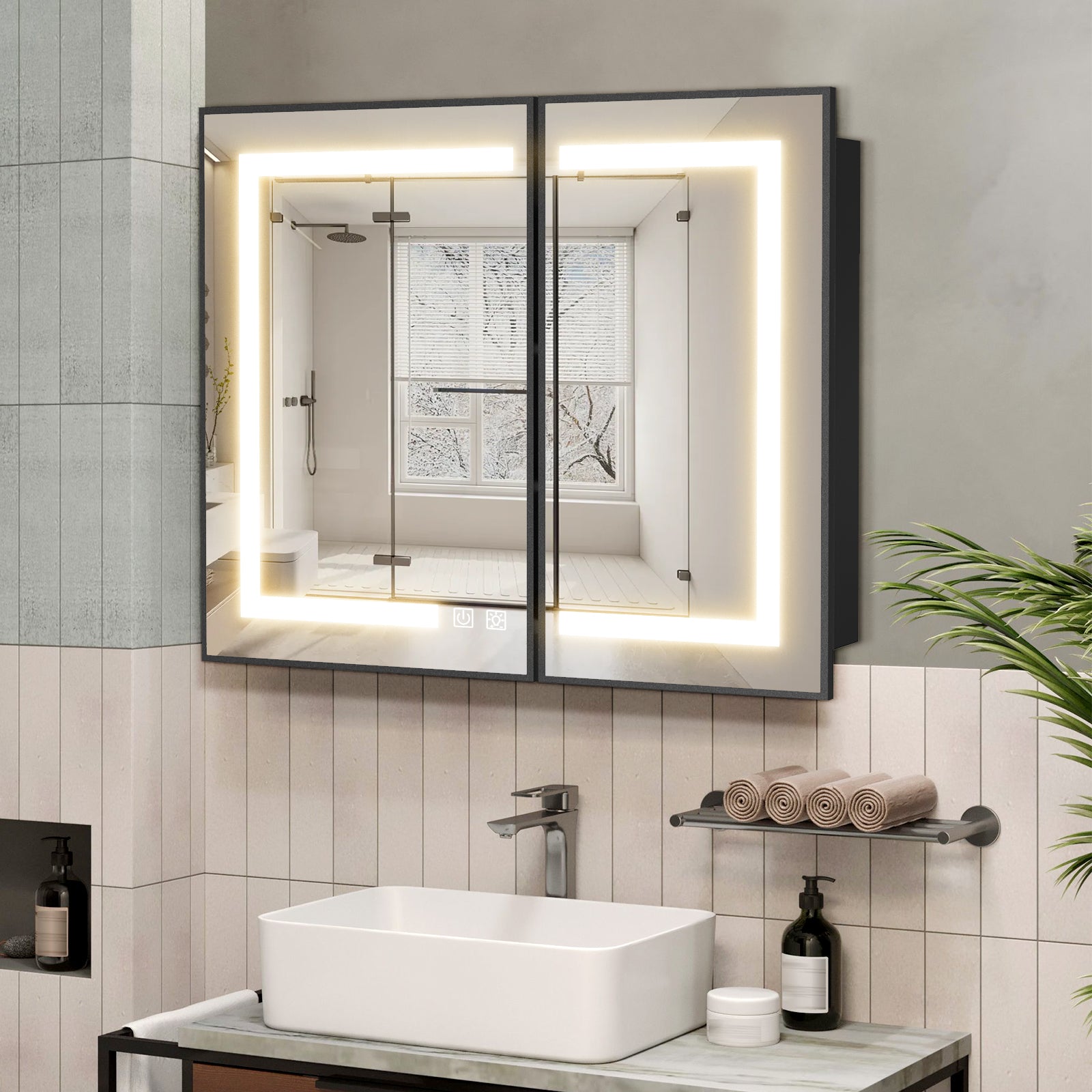 Hausvita Framed Recessed LED Light Bathroom Medicine Cabinet -medium