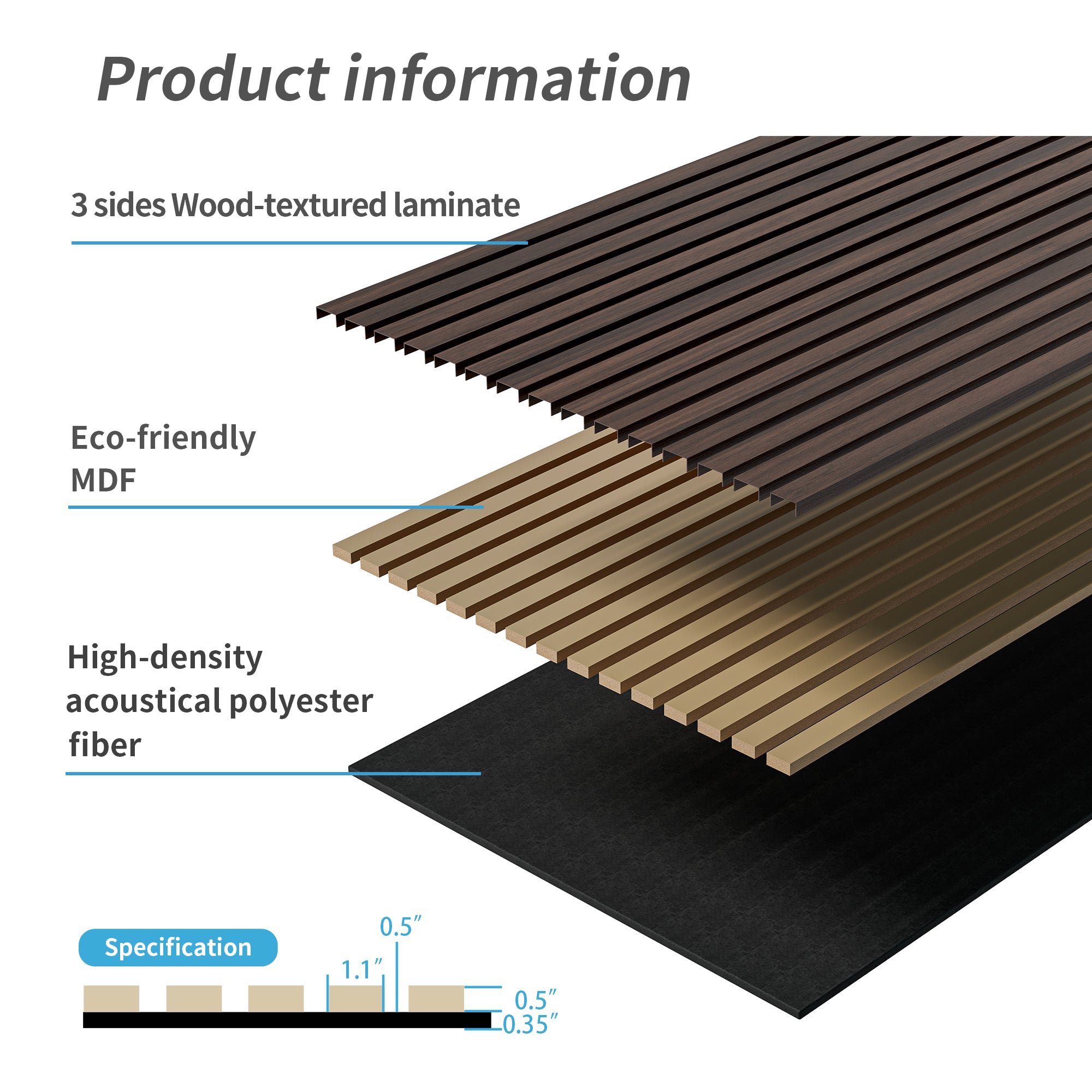 MDF Dark Walnut Acoustic Slat Wood Wall Panels